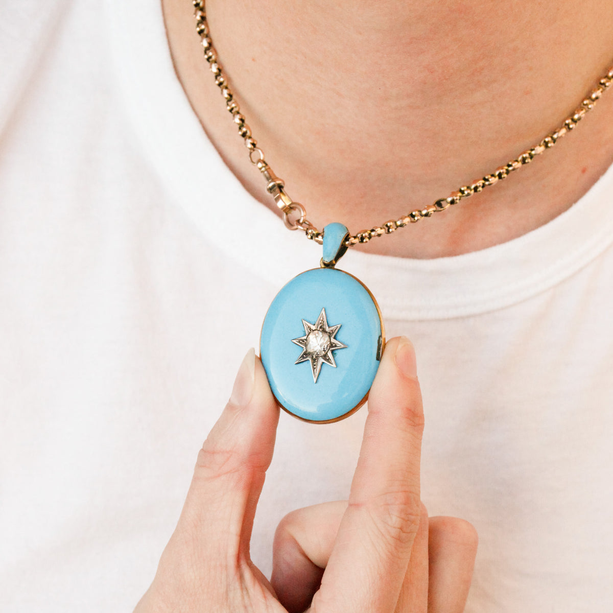 Celeste Victorian Blue Enamel Diamond Starburst Locket