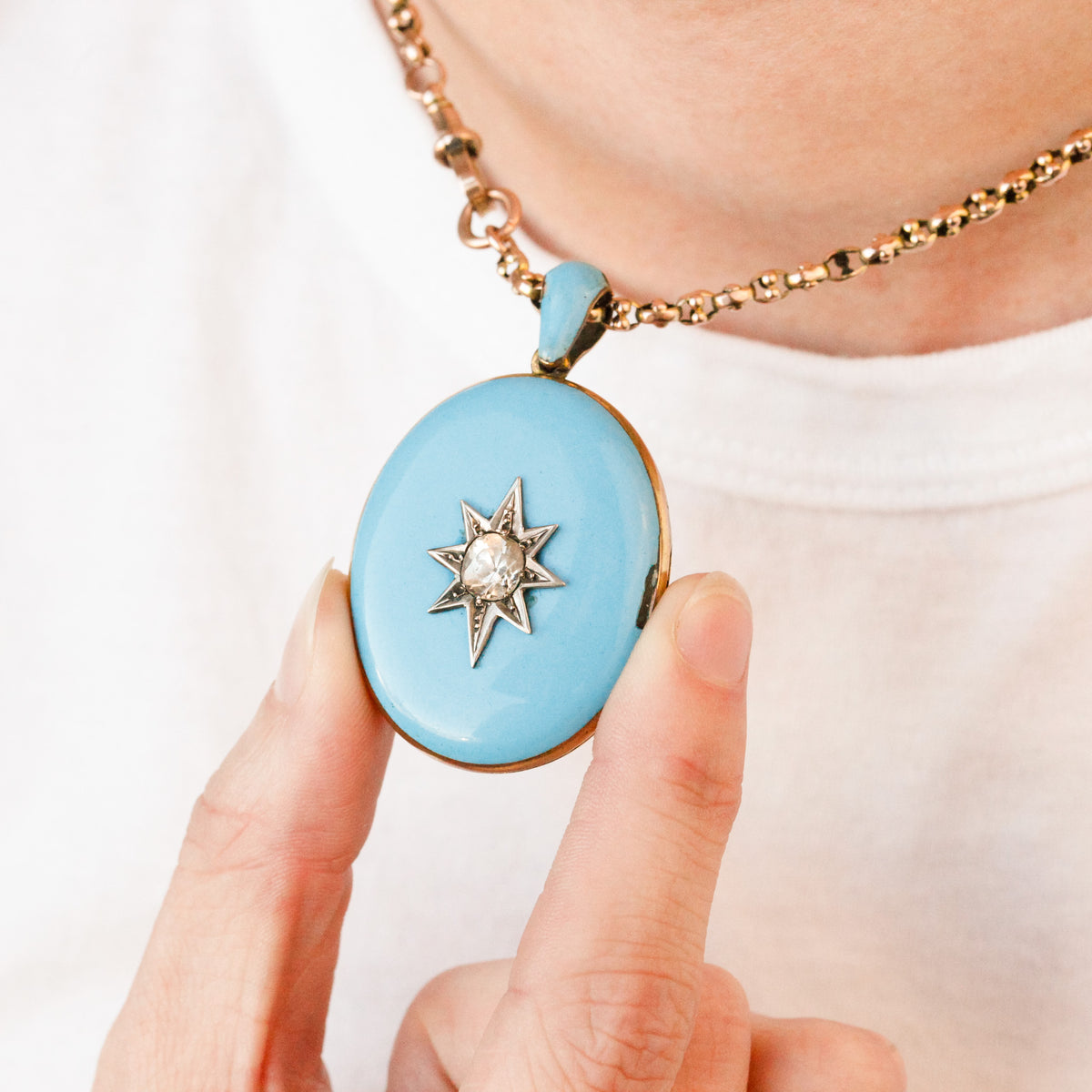 Celeste Victorian Blue Enamel Diamond Starburst Locket
