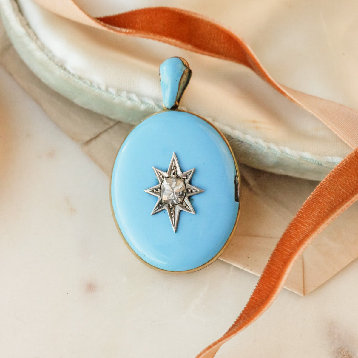 Celeste Victorian Blue Enamel Diamond Starburst Locket