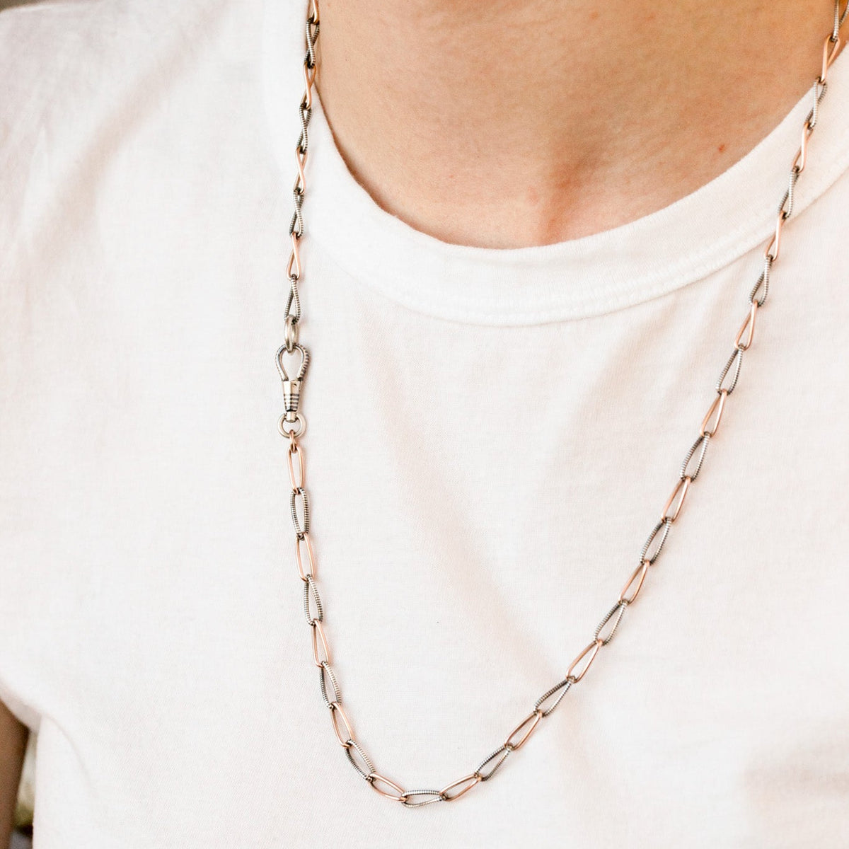 Victorian Niello Striped Elongated Cable Chain with Original Swivel Clasp