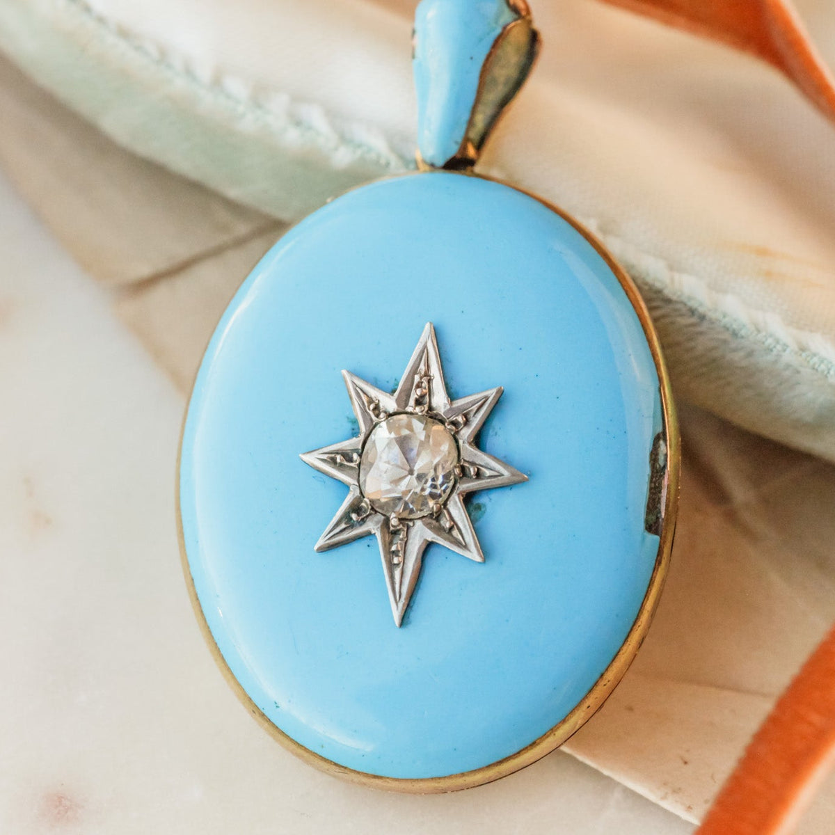 Celeste Victorian Blue Enamel Diamond Starburst Locket