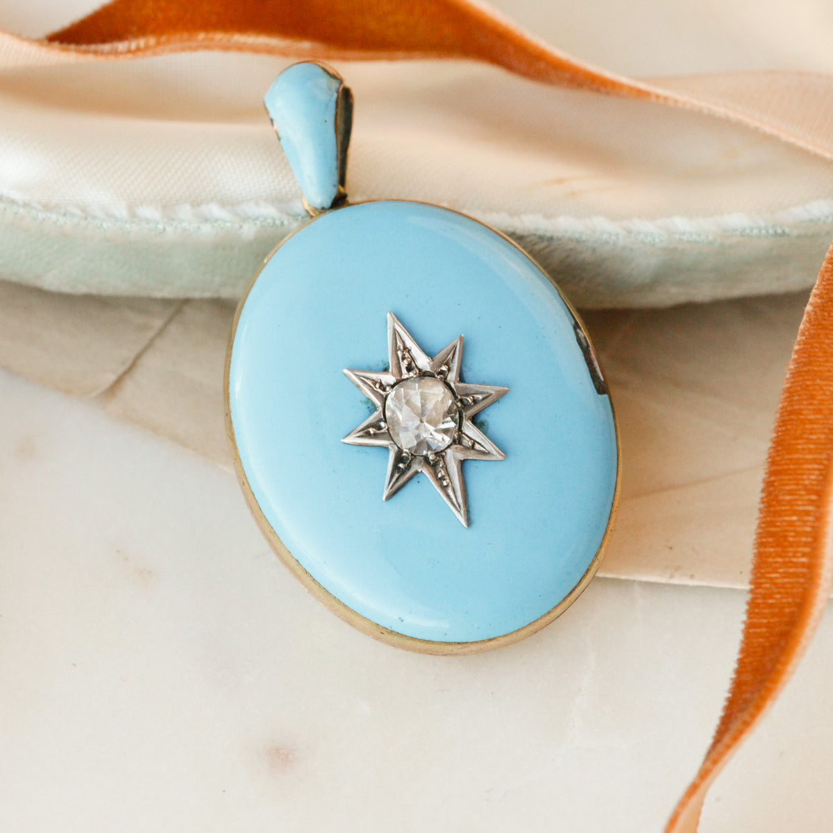 Celeste Victorian Blue Enamel Diamond Starburst Locket