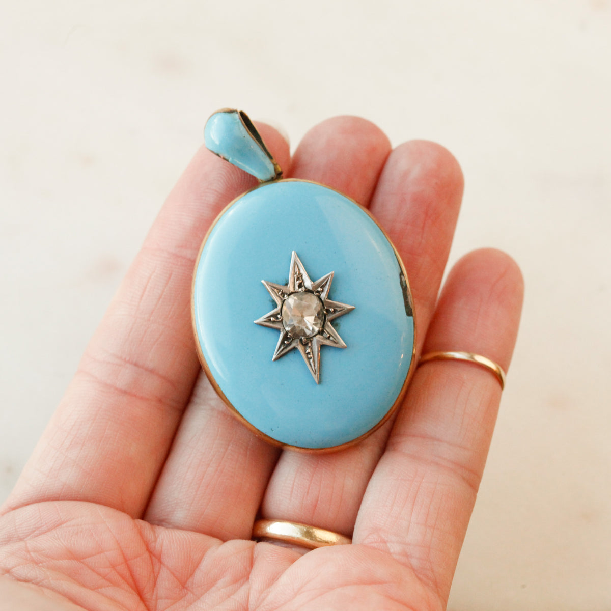 Celeste Victorian Blue Enamel Diamond Starburst Locket