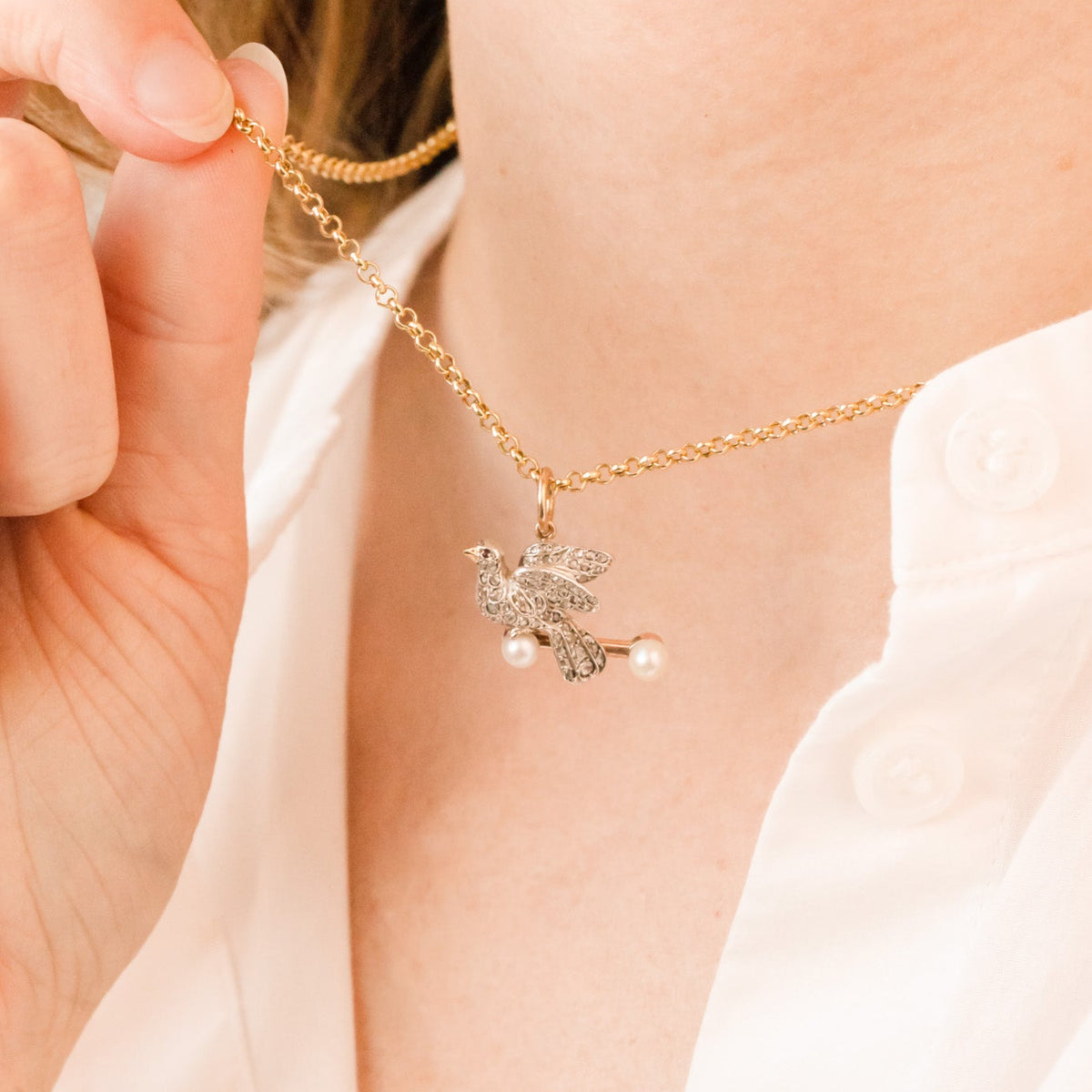 Georgian Diamond and Ruby Dove Pendants