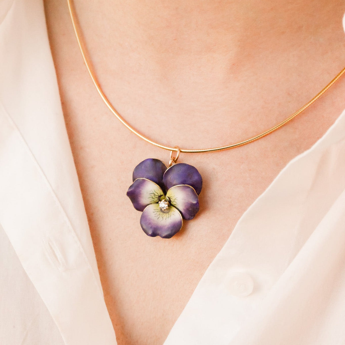 Edwardian Enamel & Diamond Pansy Pendant