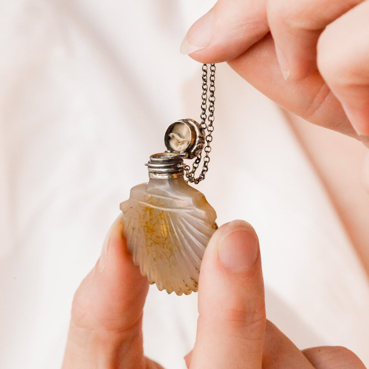 Delphine Victorian Carved Stone Scent Bottle Pendant