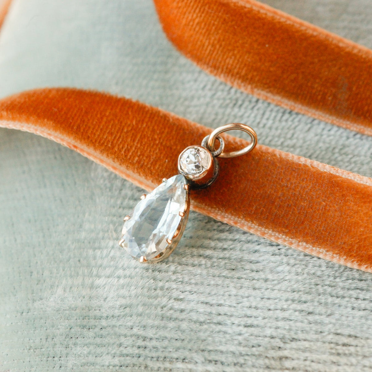 Valencia Old Mine Diamond and Aquamarine Drop Pendant