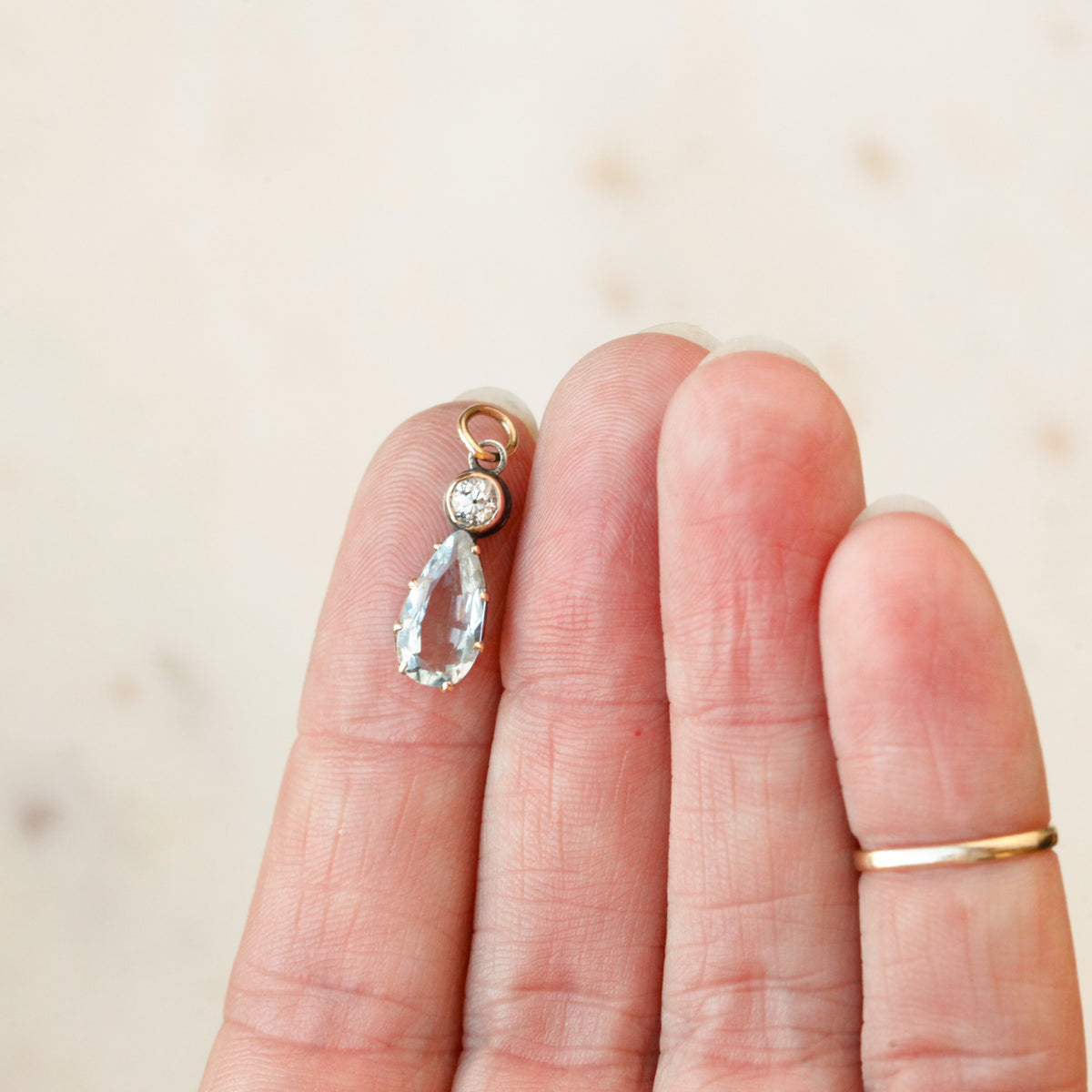 Valencia Old Mine Diamond and Aquamarine Drop Pendant