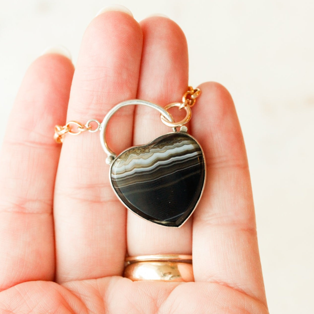 Agate Lover's Lock Necklace