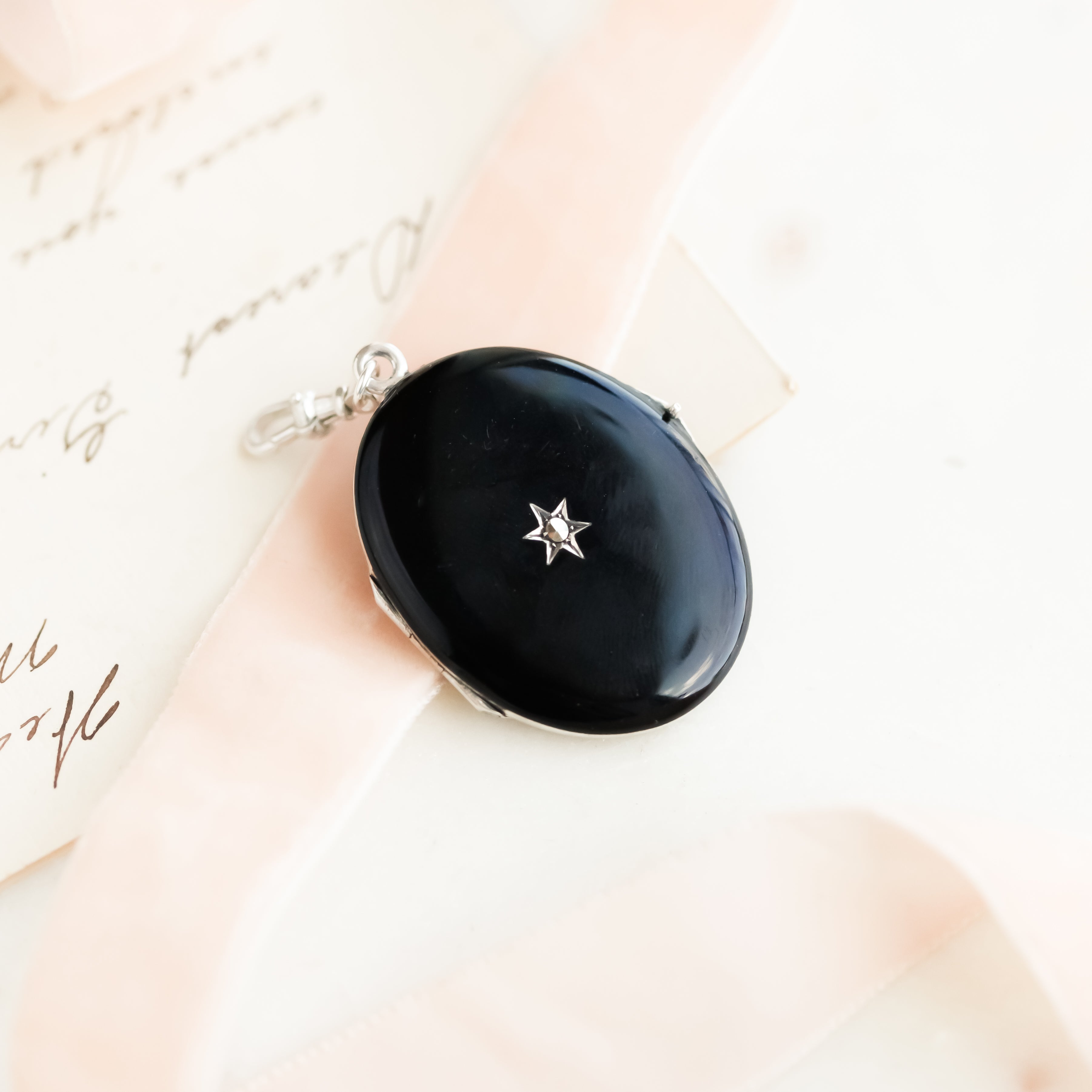 Edwardian Celestial Black Enamel Locket