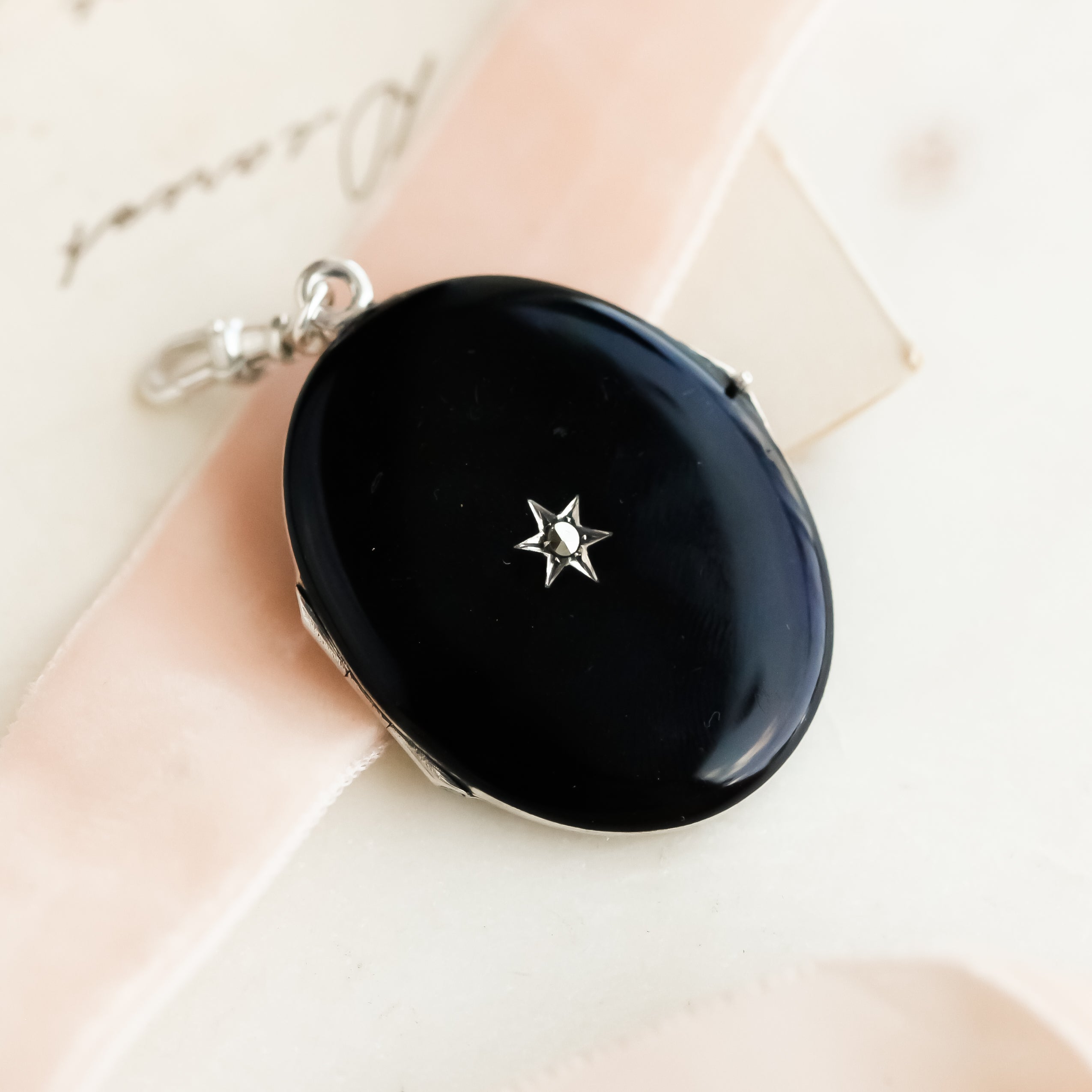 Edwardian Celestial Black Enamel Locket