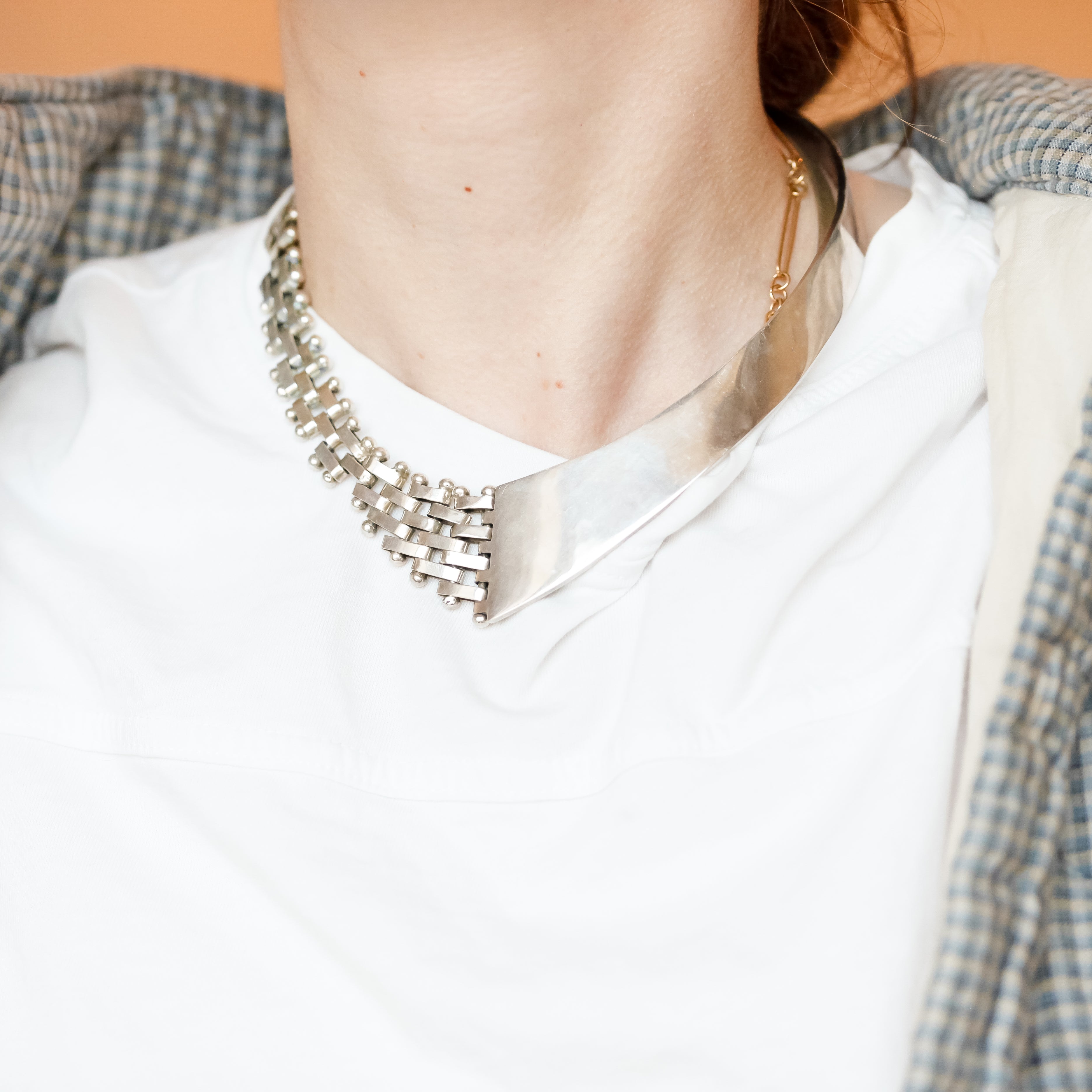 MidMod Sterling Silver Cuff and Chain Necklace