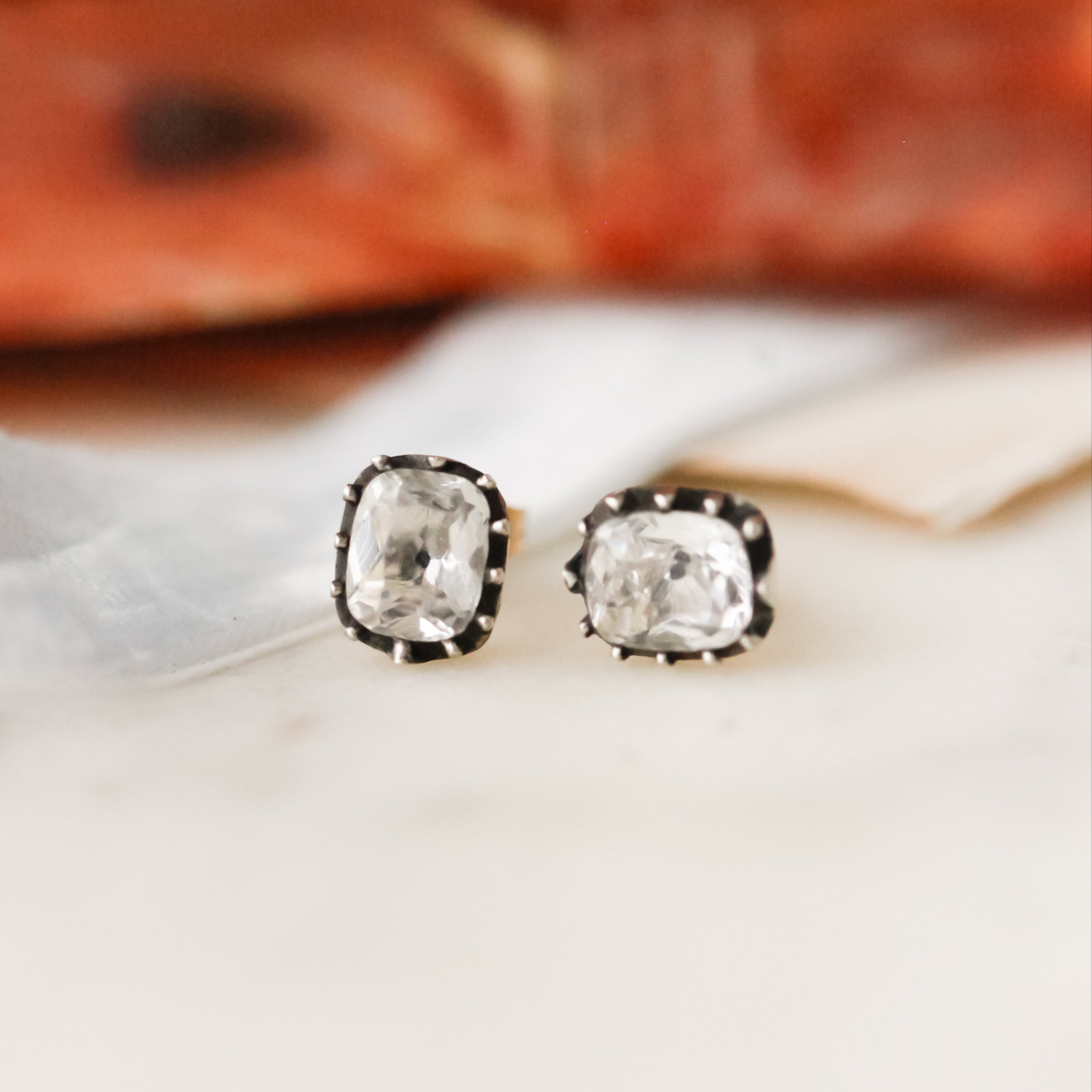 Georgian Black Dot Paste Rivière Earrings