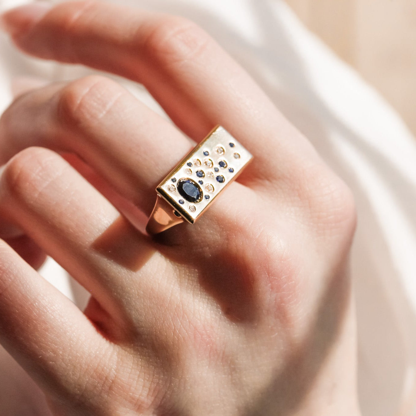 Sculpted Signet with Sapphires and Diamonds