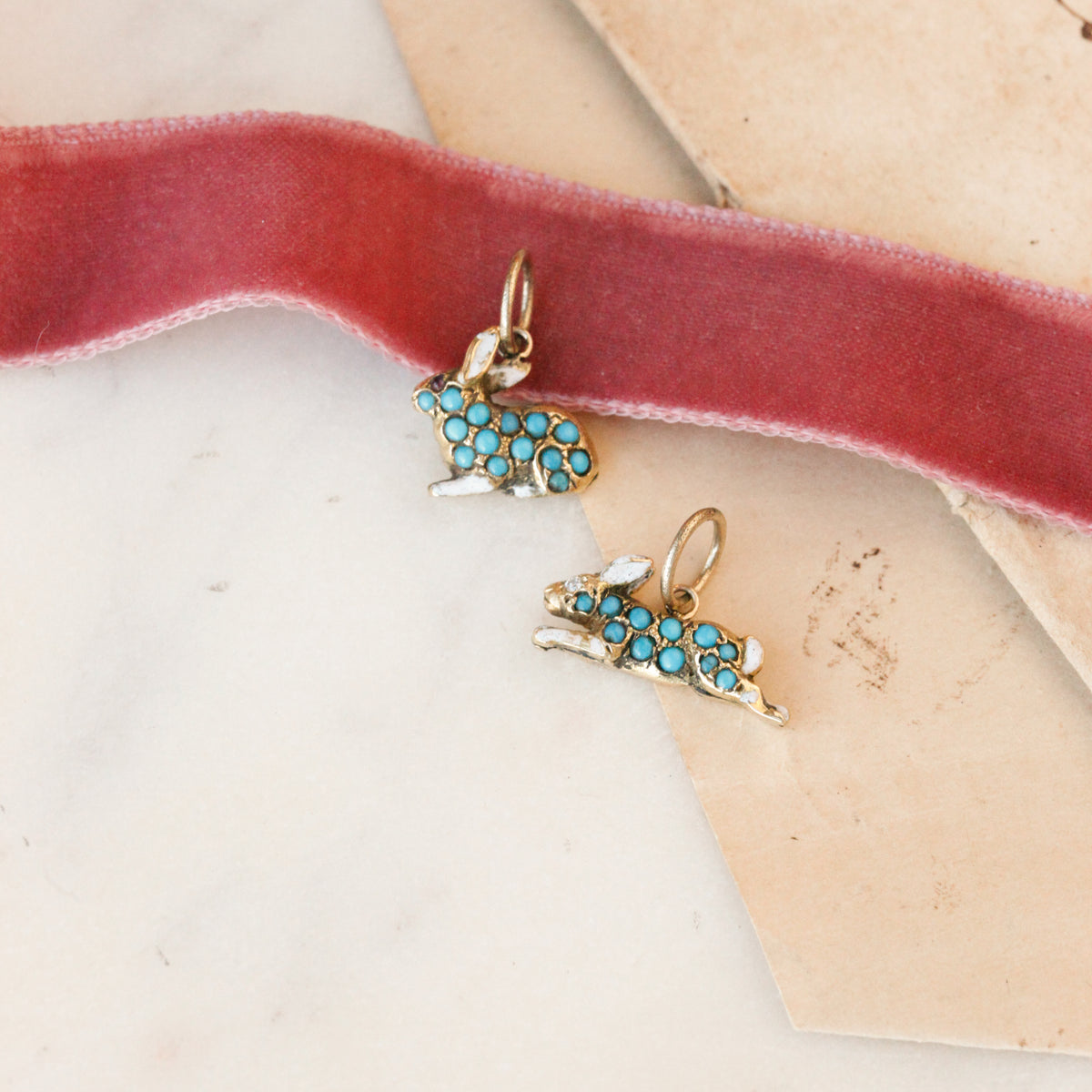 Cottontail Enameled Turquoise Enamel Charms