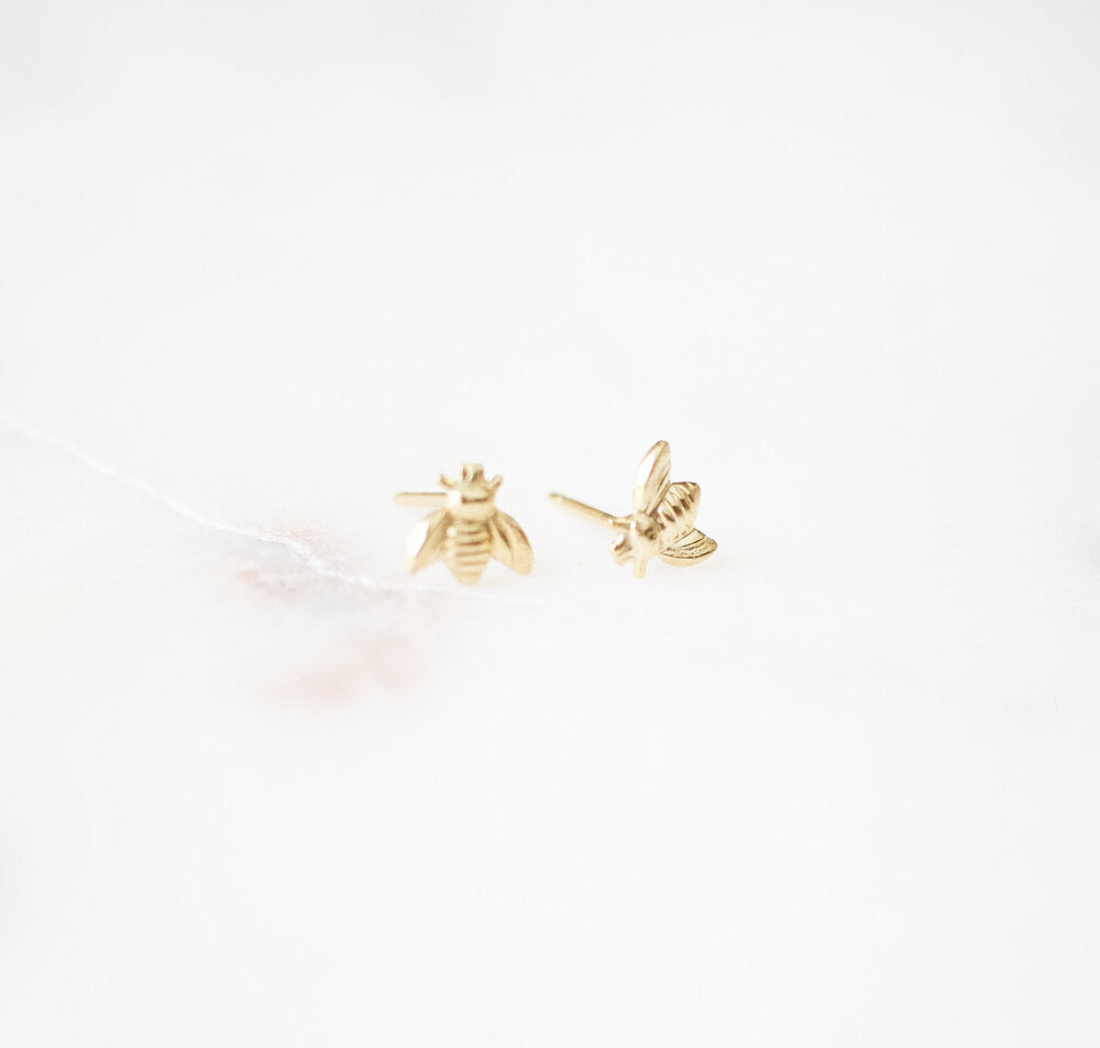 petite gold bumble bee post earrings