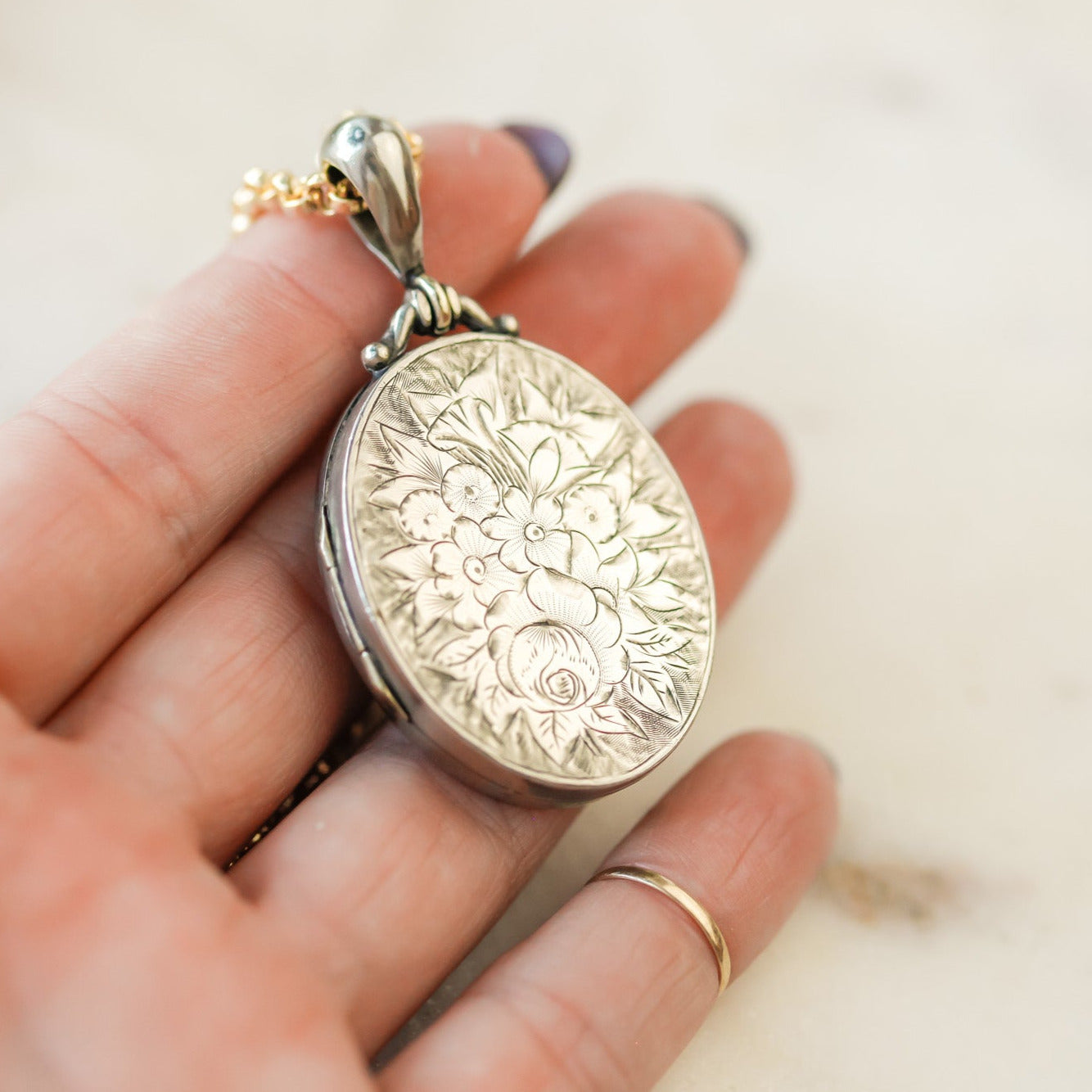 Nadia Engraved Silver Locket