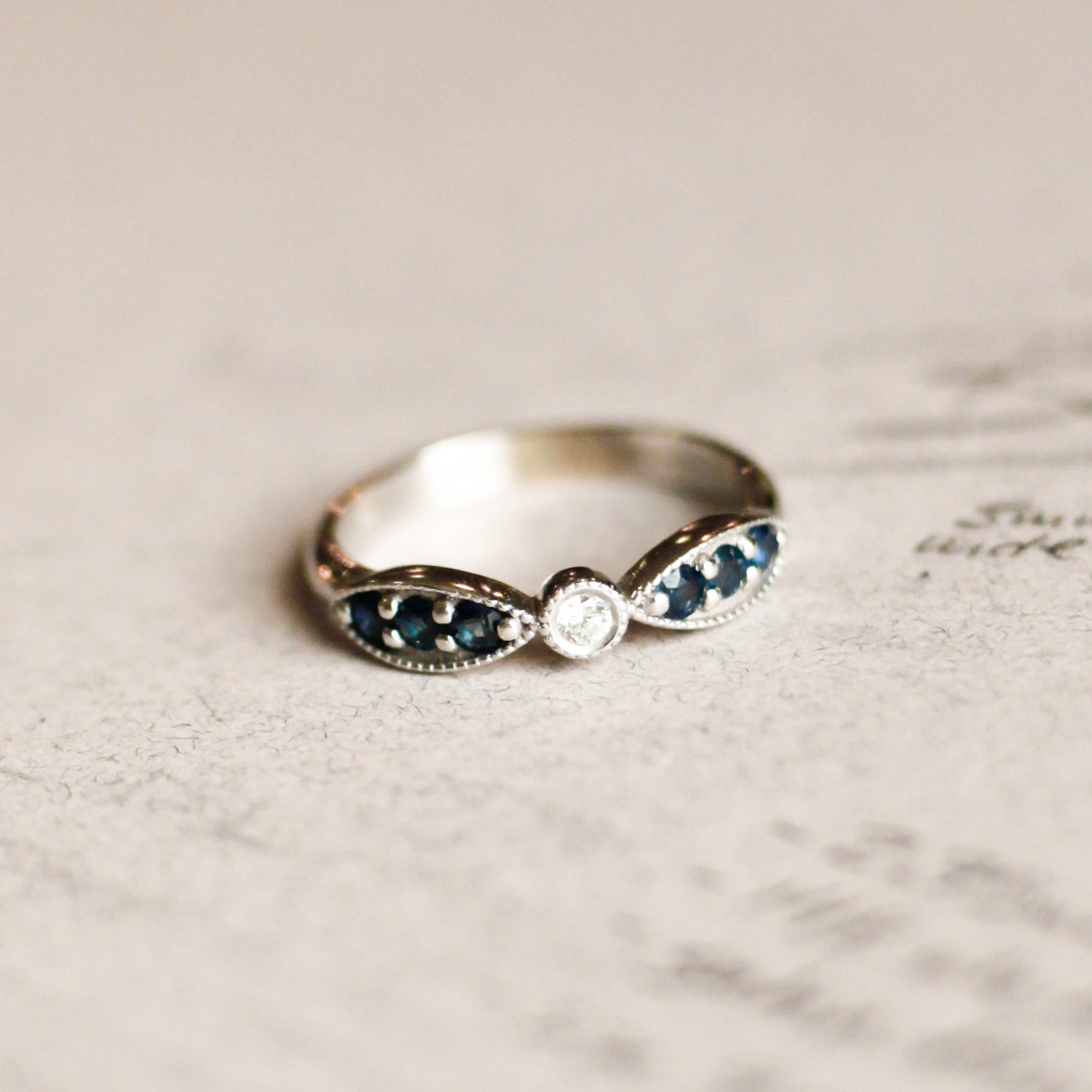 ART DECO INSPIRED SAPPHIRE + DIAMOND BAND