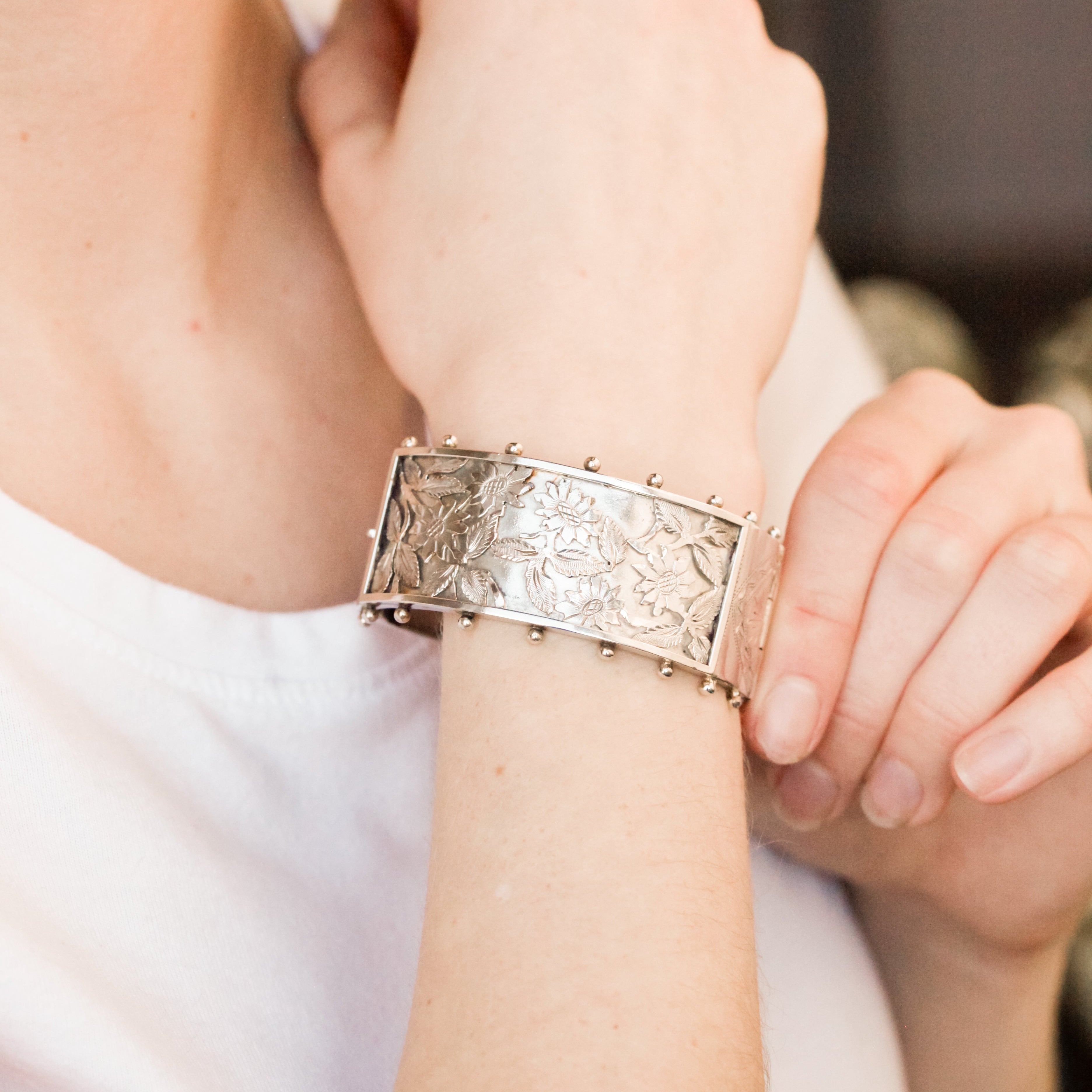 Floral Victorian Sterling Bangle