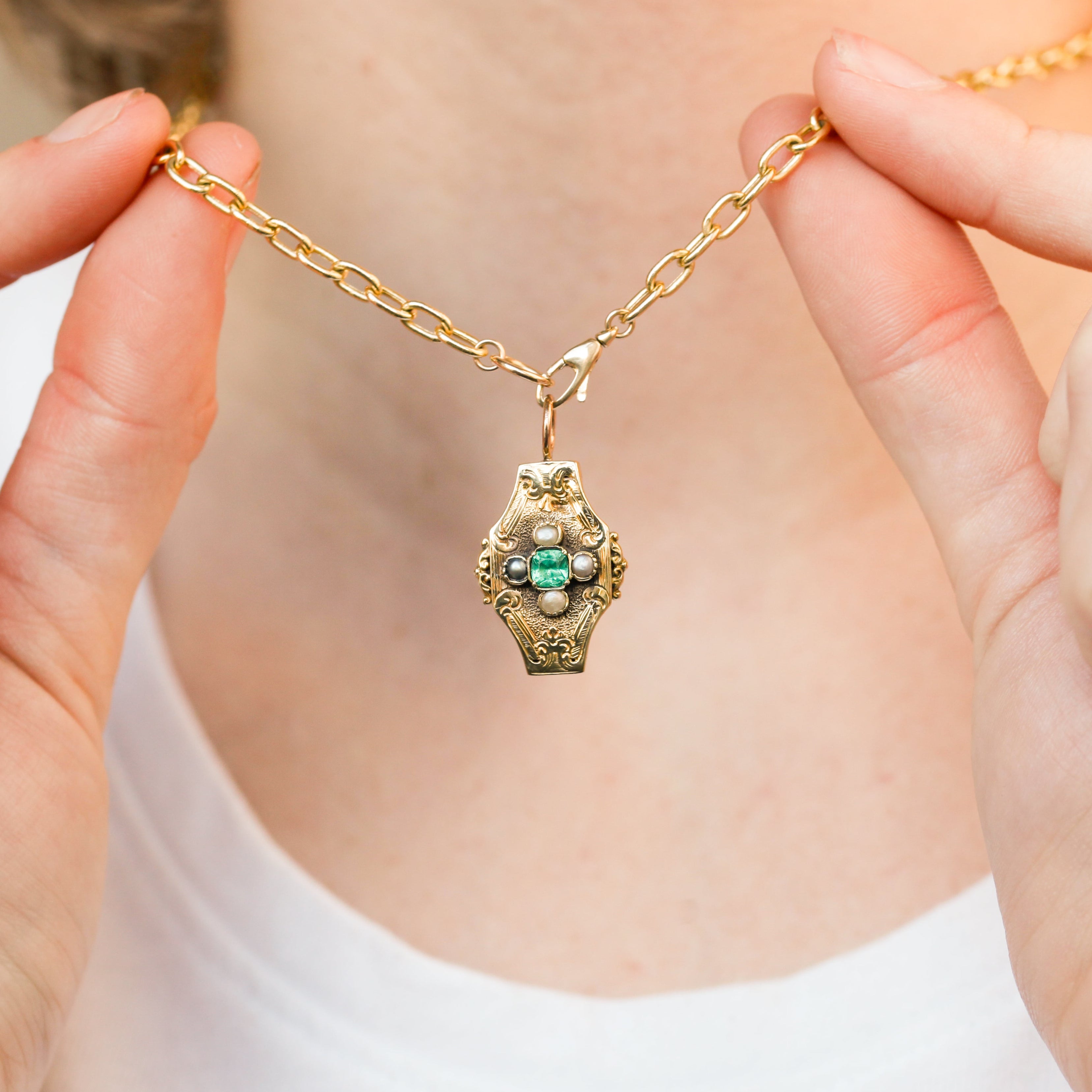 Ella Emerald + Pearl Pendant