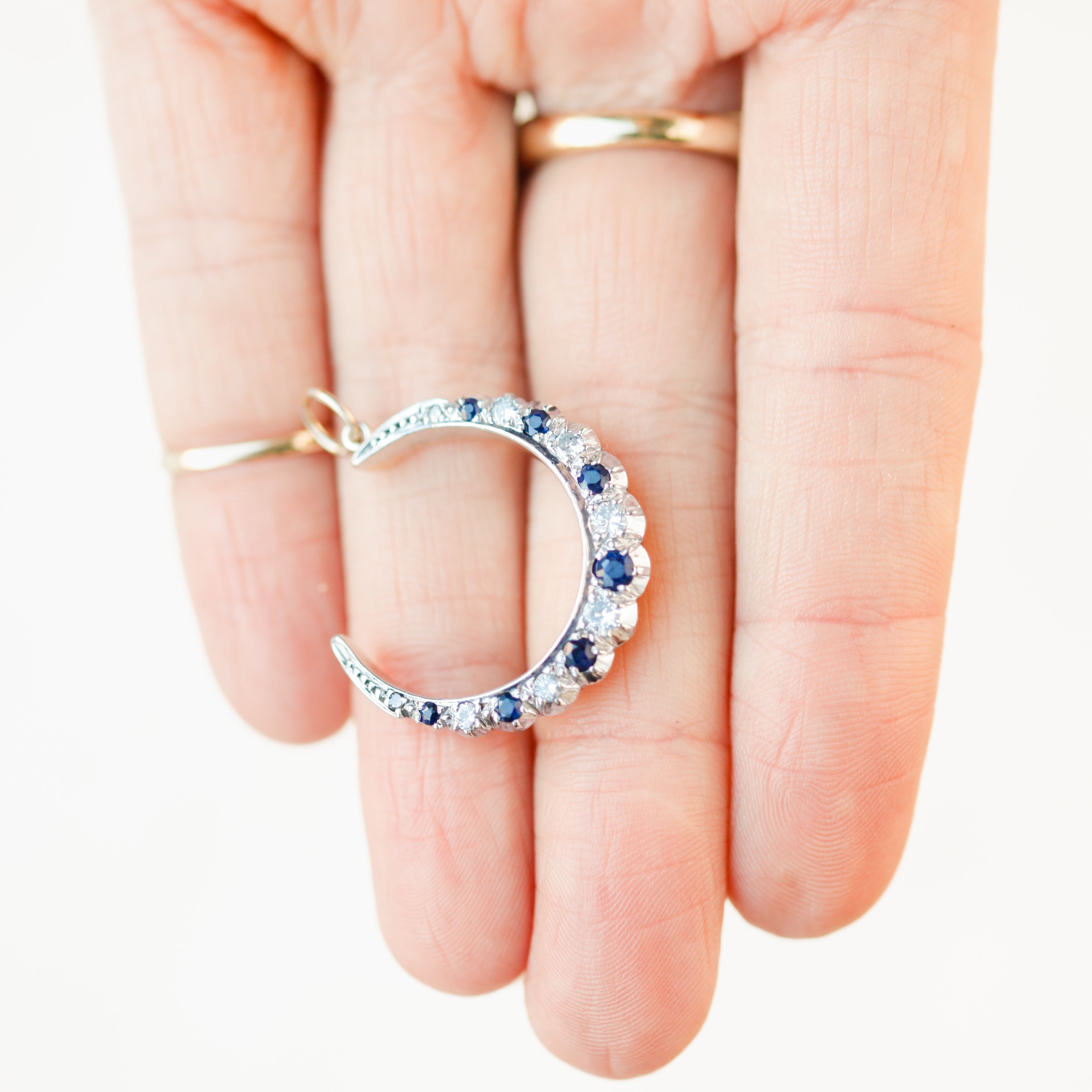 Adeline Sapphire + Diamond Crescent Charm