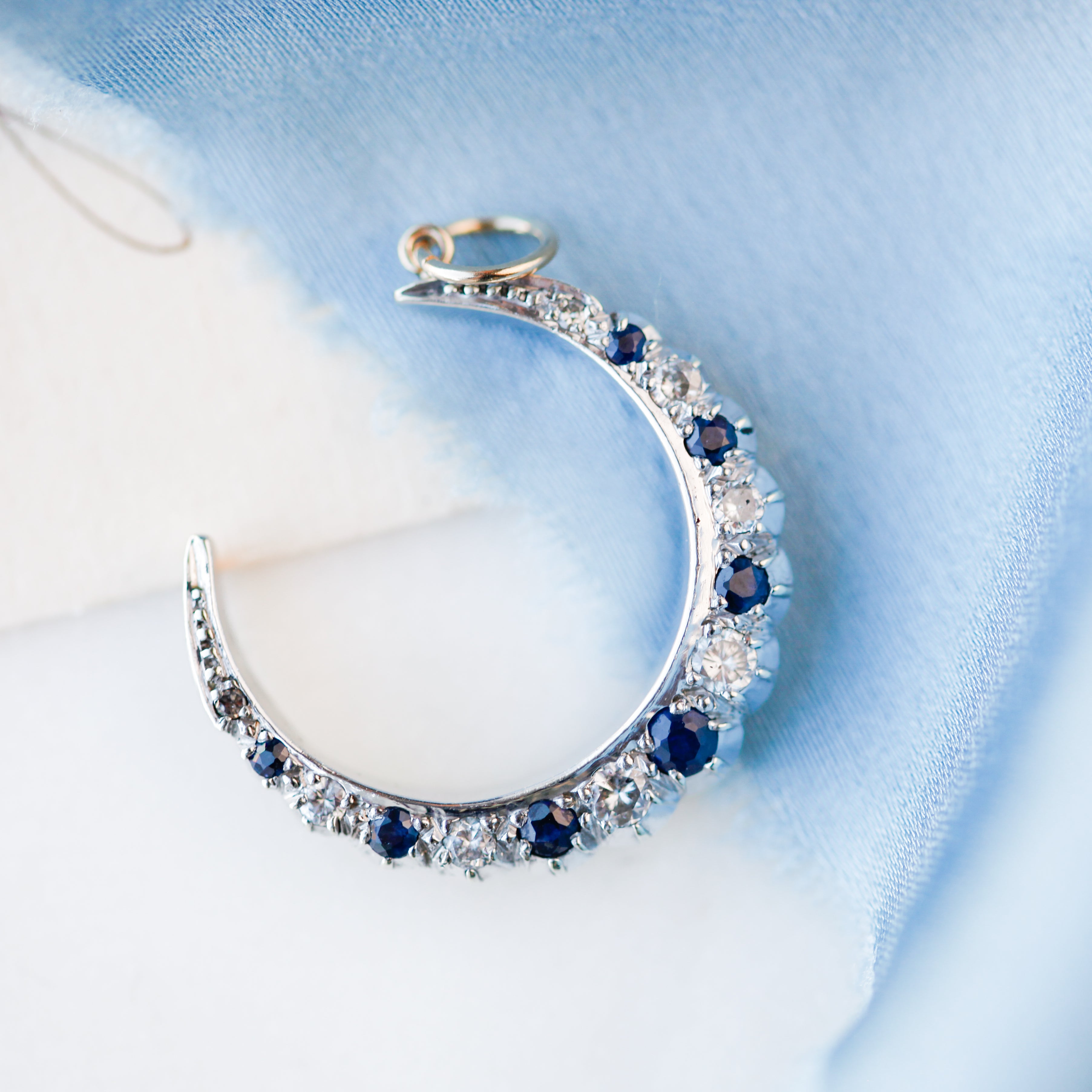 Adeline Sapphire + Diamond Crescent Charm
