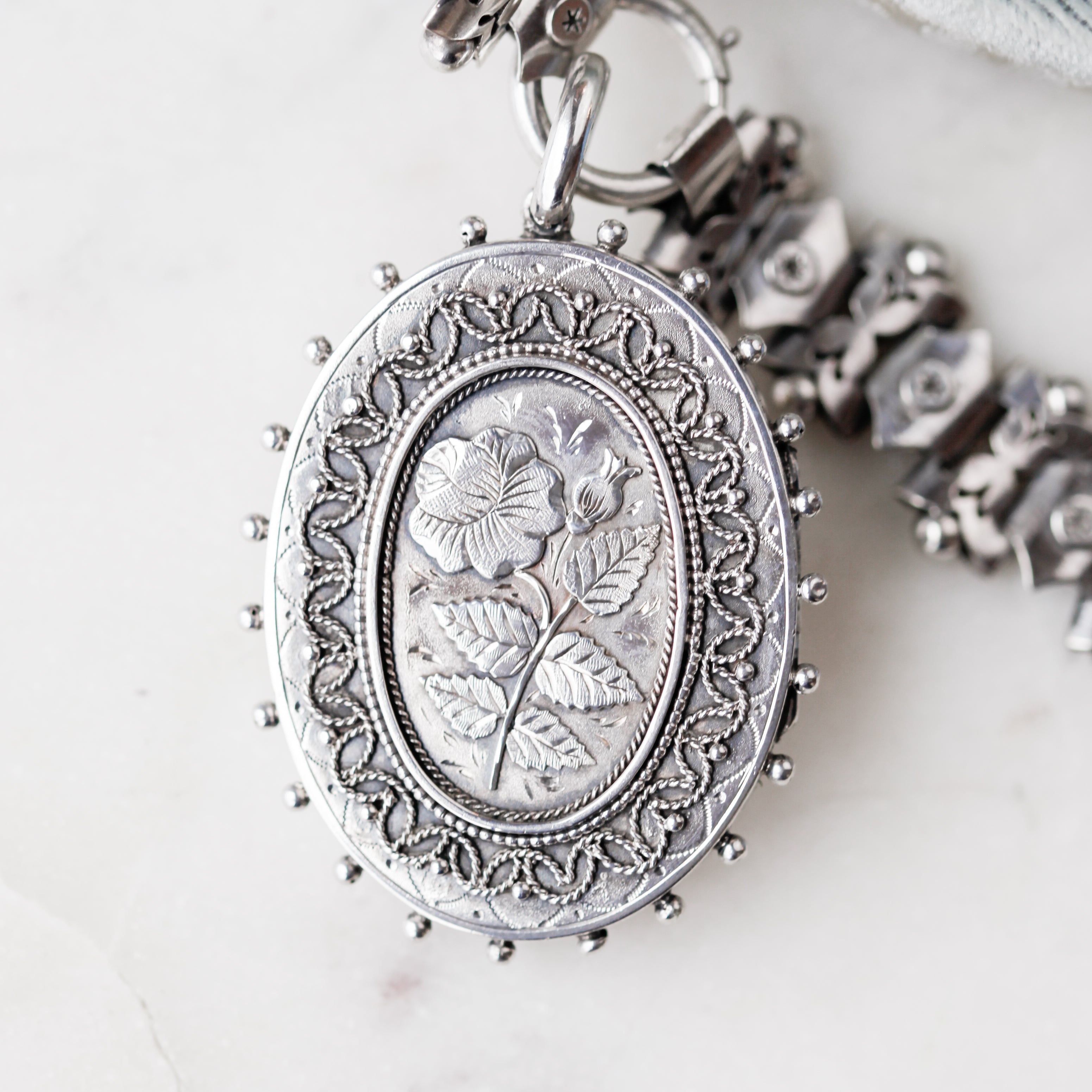 Victorian Peony Silver Locket