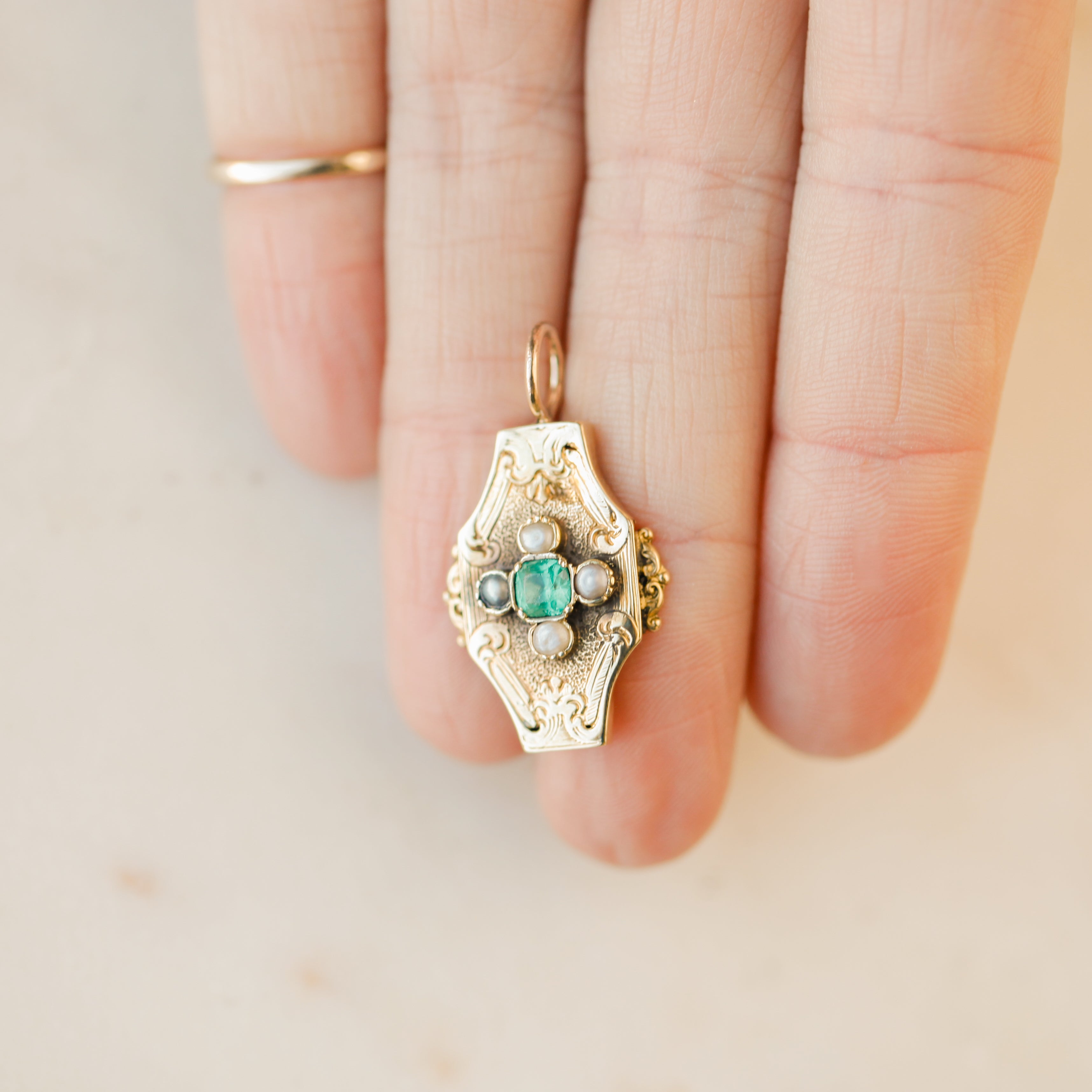 Ella Emerald + Pearl Pendant