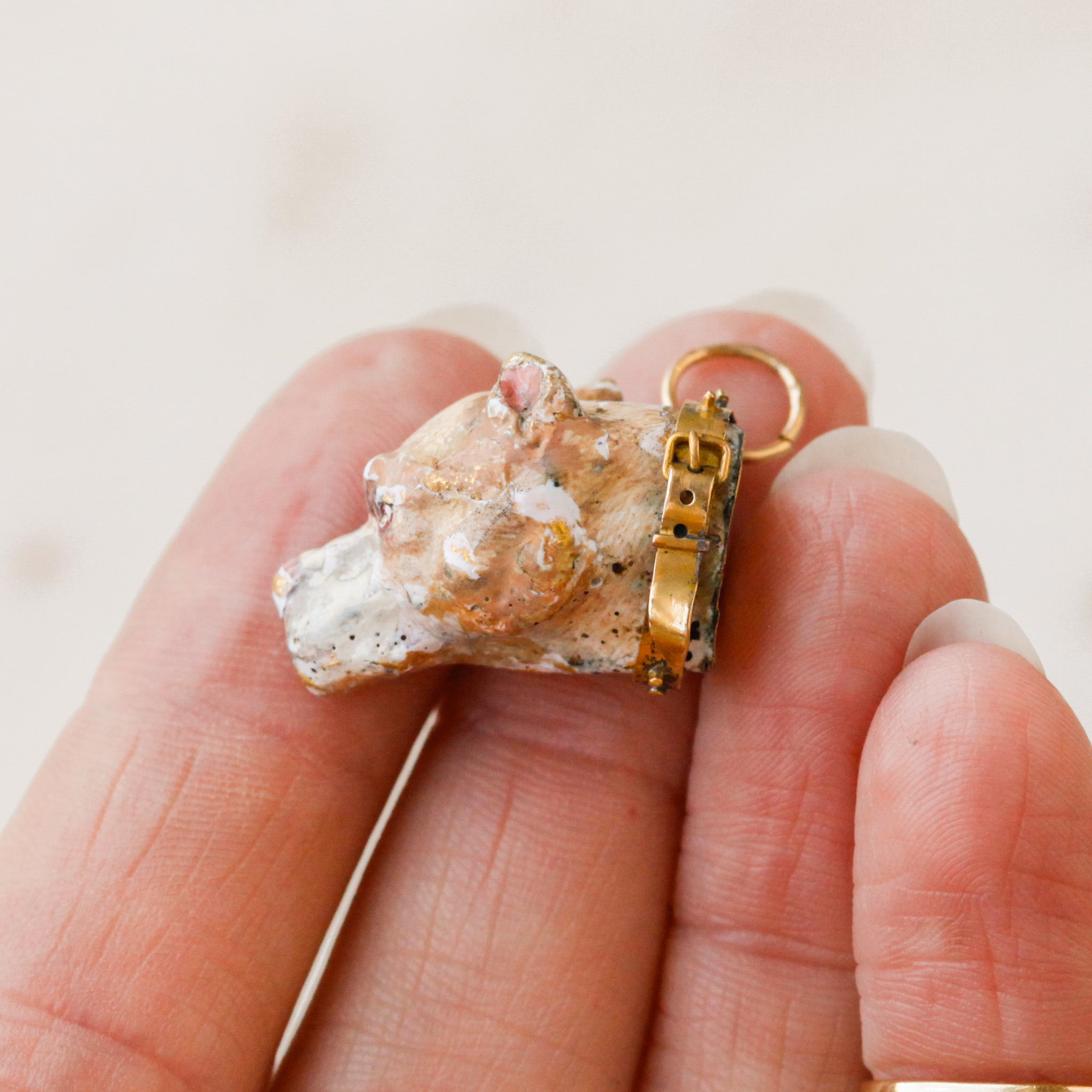 Georgian Enameled Bully Dog Pendant