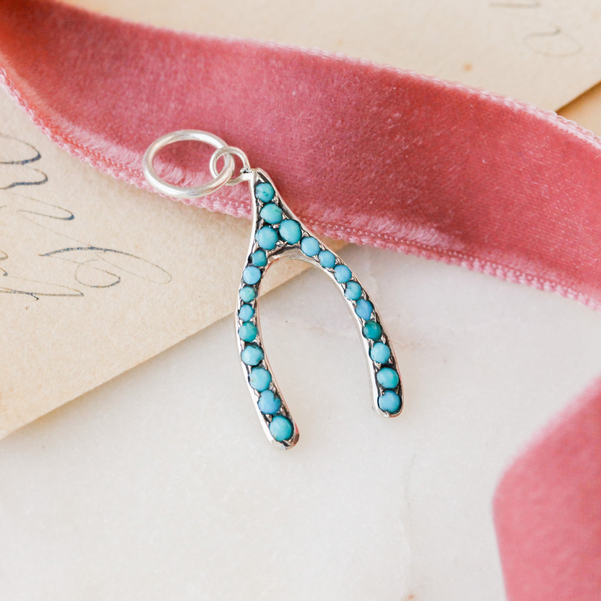 Lucky Turquoise Wishbone Charm