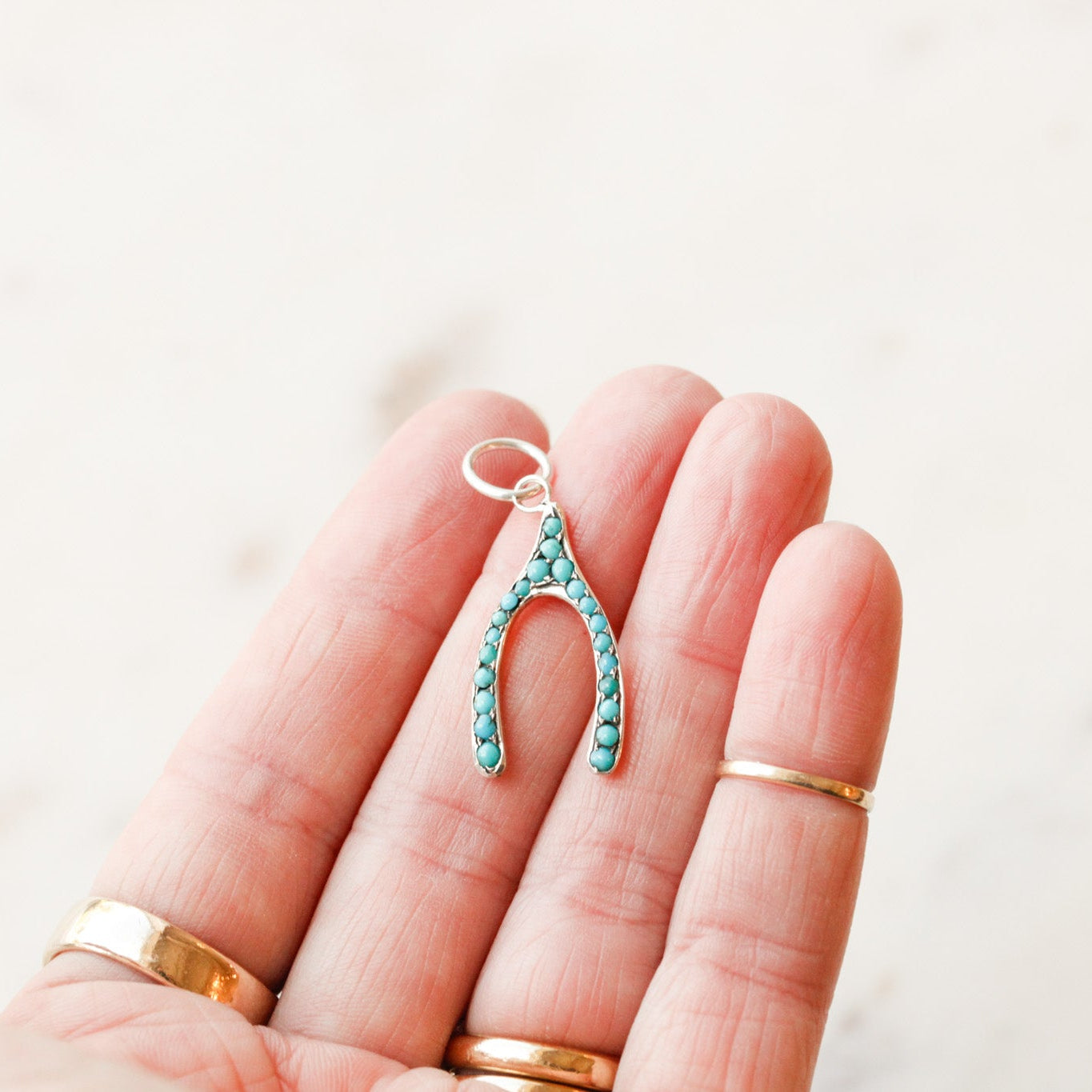 Lucky Turquoise Wishbone Charm
