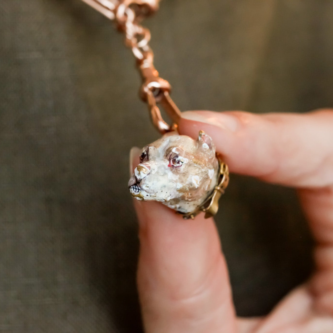 Georgian Enameled Bully Dog Pendant