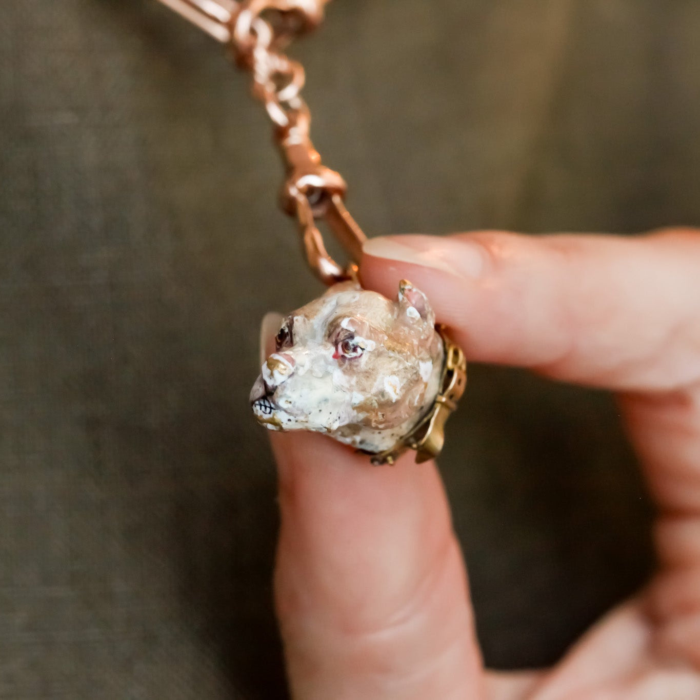 Georgian Enameled Bully Dog Pendant