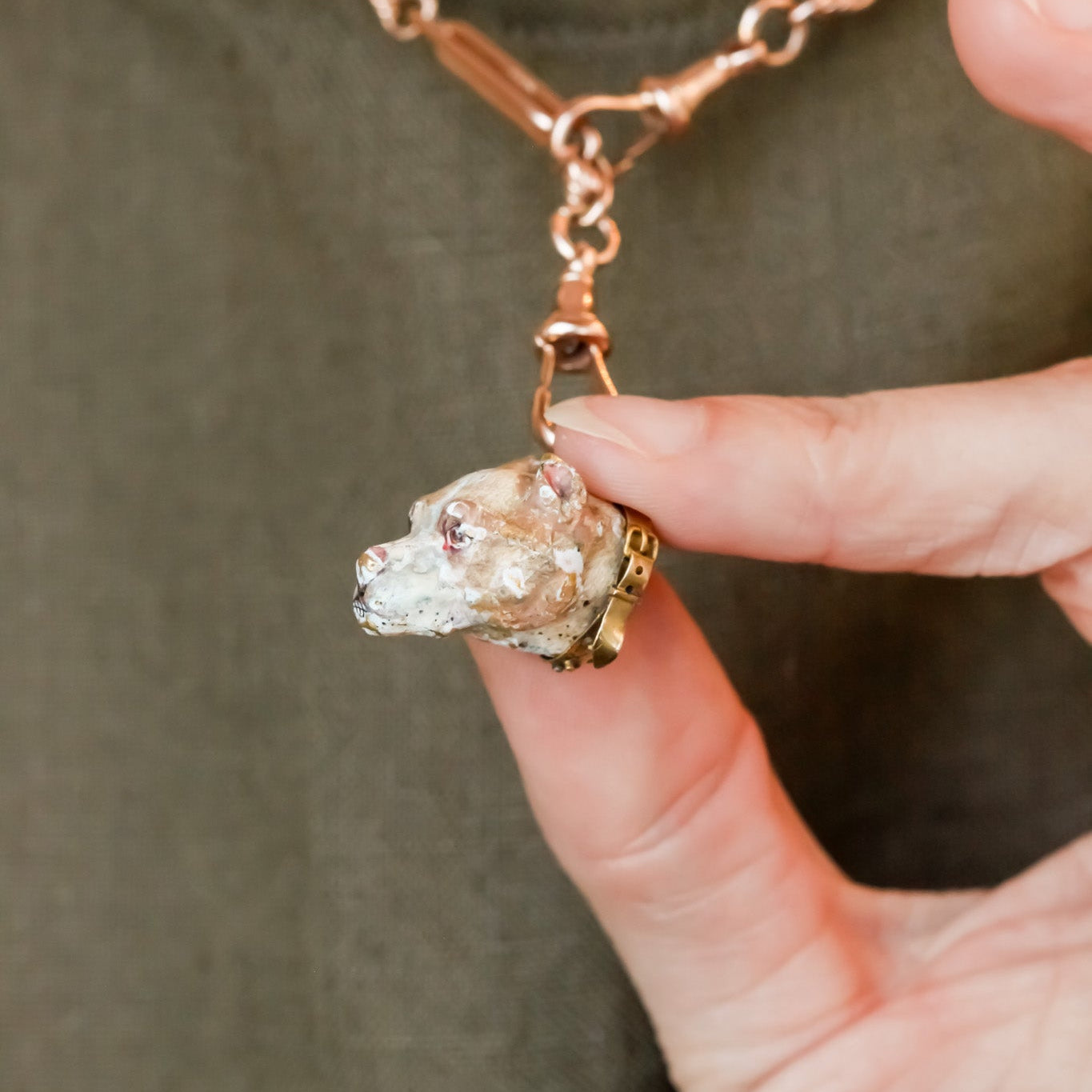 Georgian Enameled Bully Dog Pendant