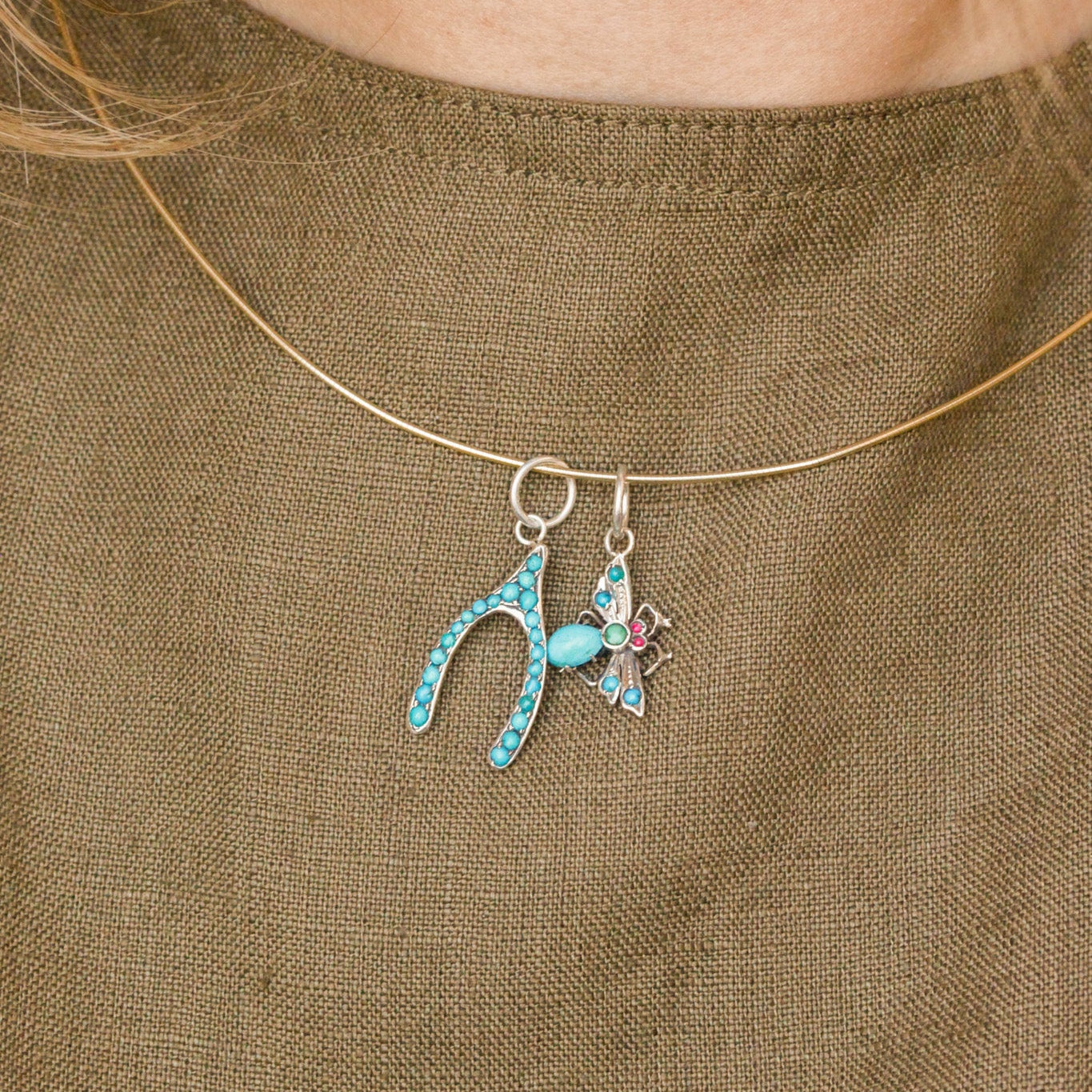 Lucky Turquoise Wishbone Charm