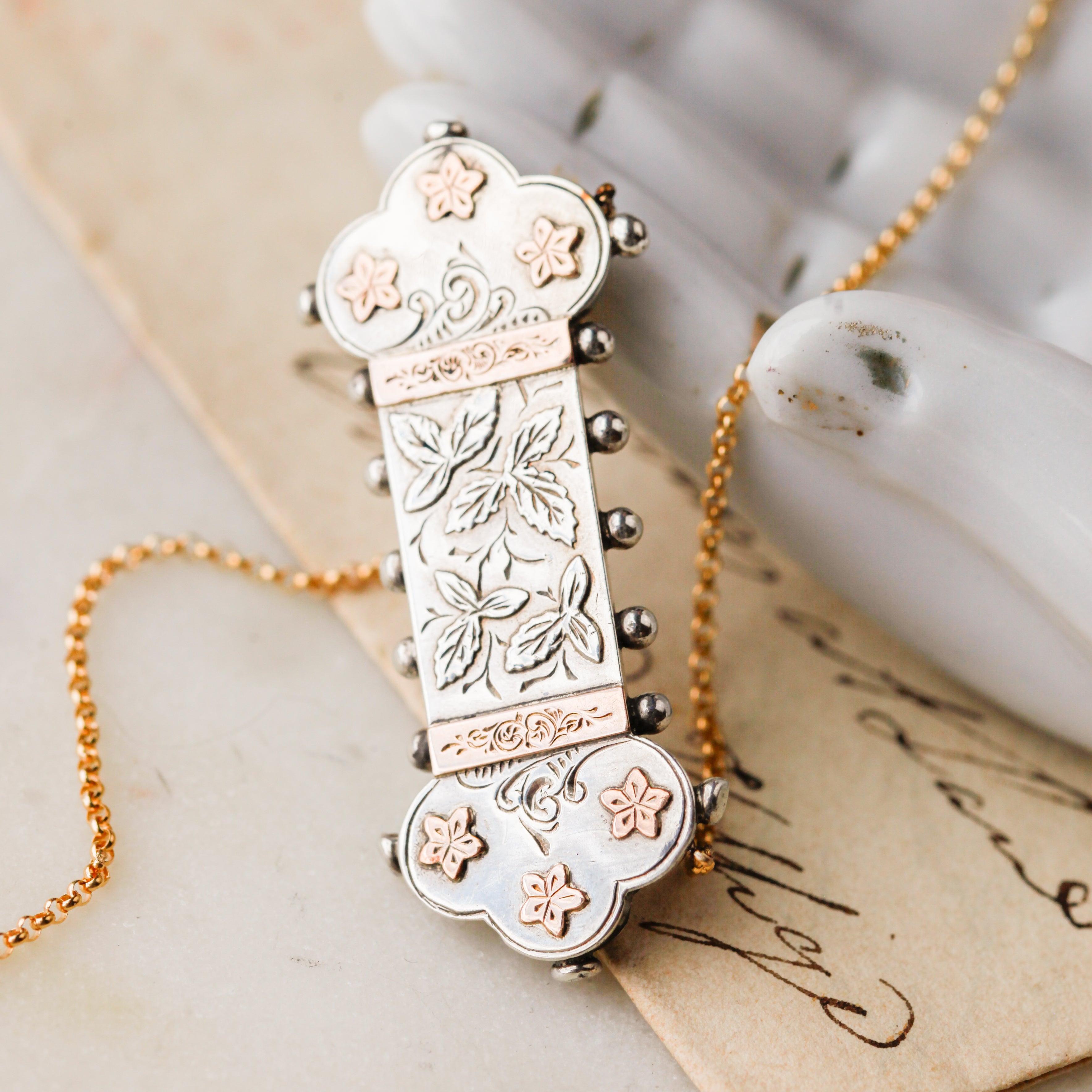Silver Etruscan Bar Pin Necklace