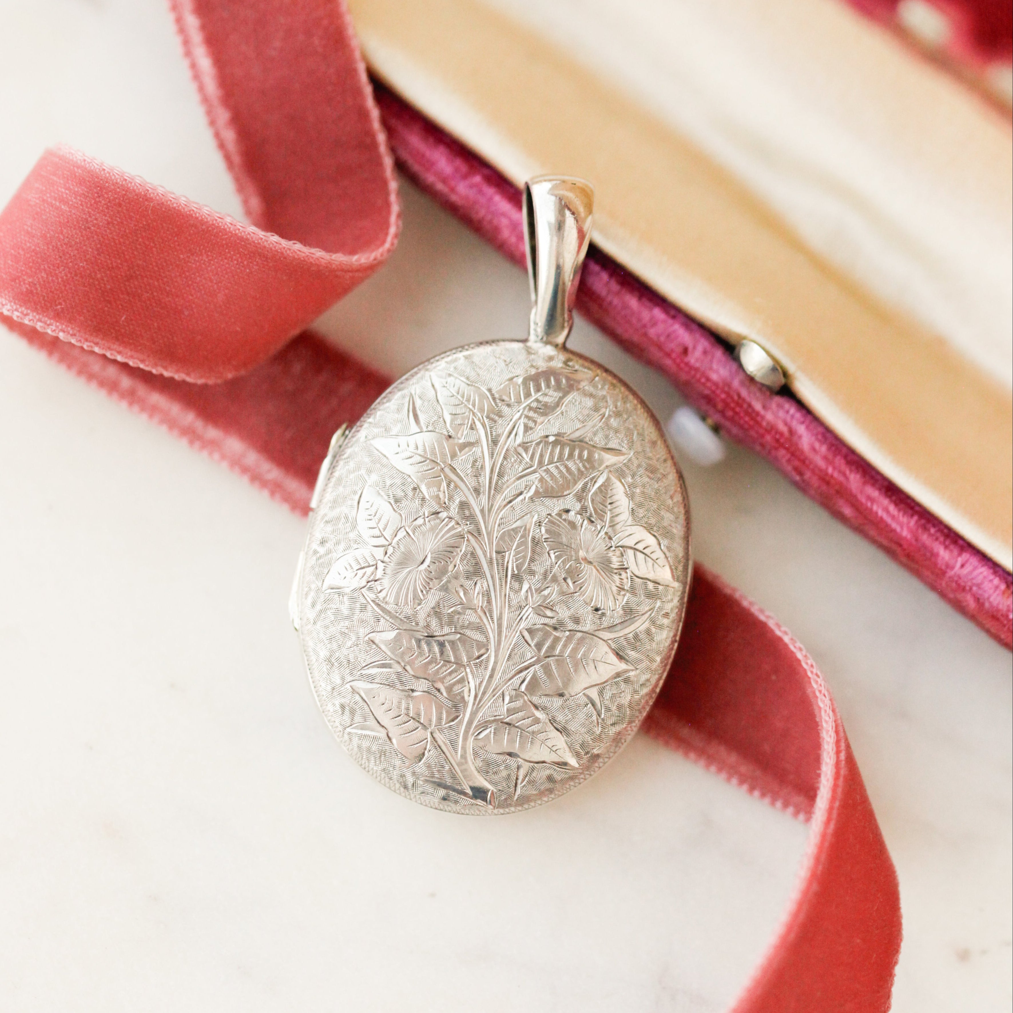 Engraved Morning Glory Locket