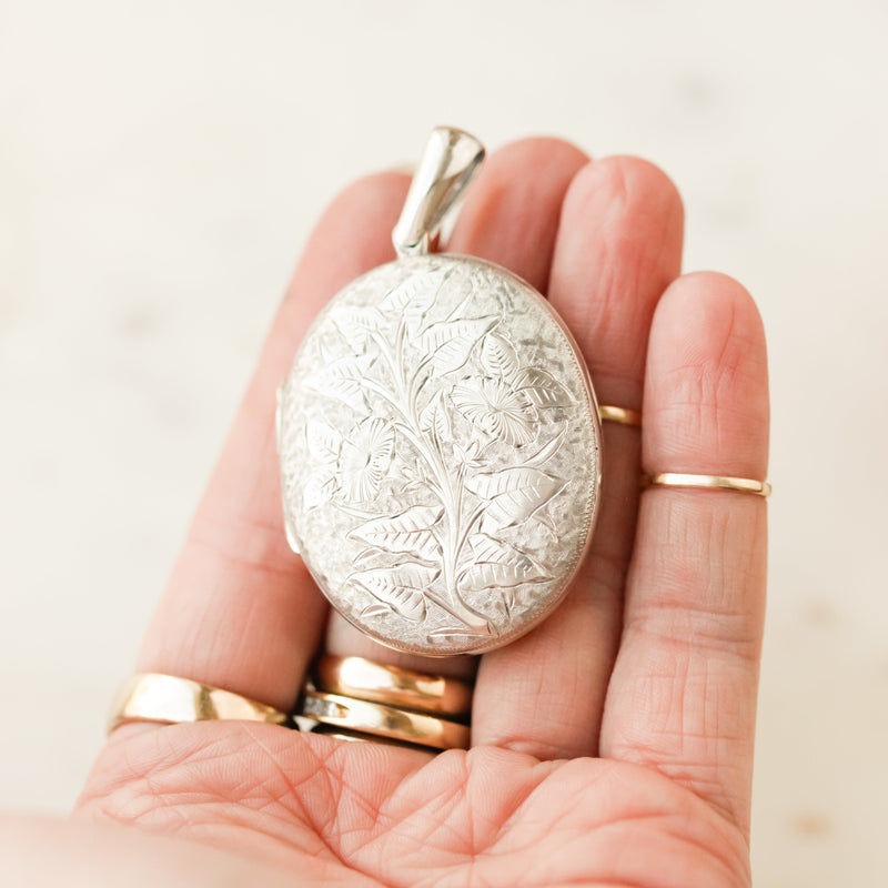 Engraved Morning Glory Locket