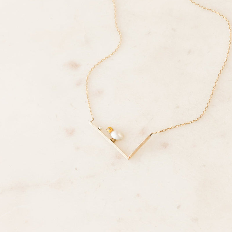Enameled Chick + Pearl Necklace