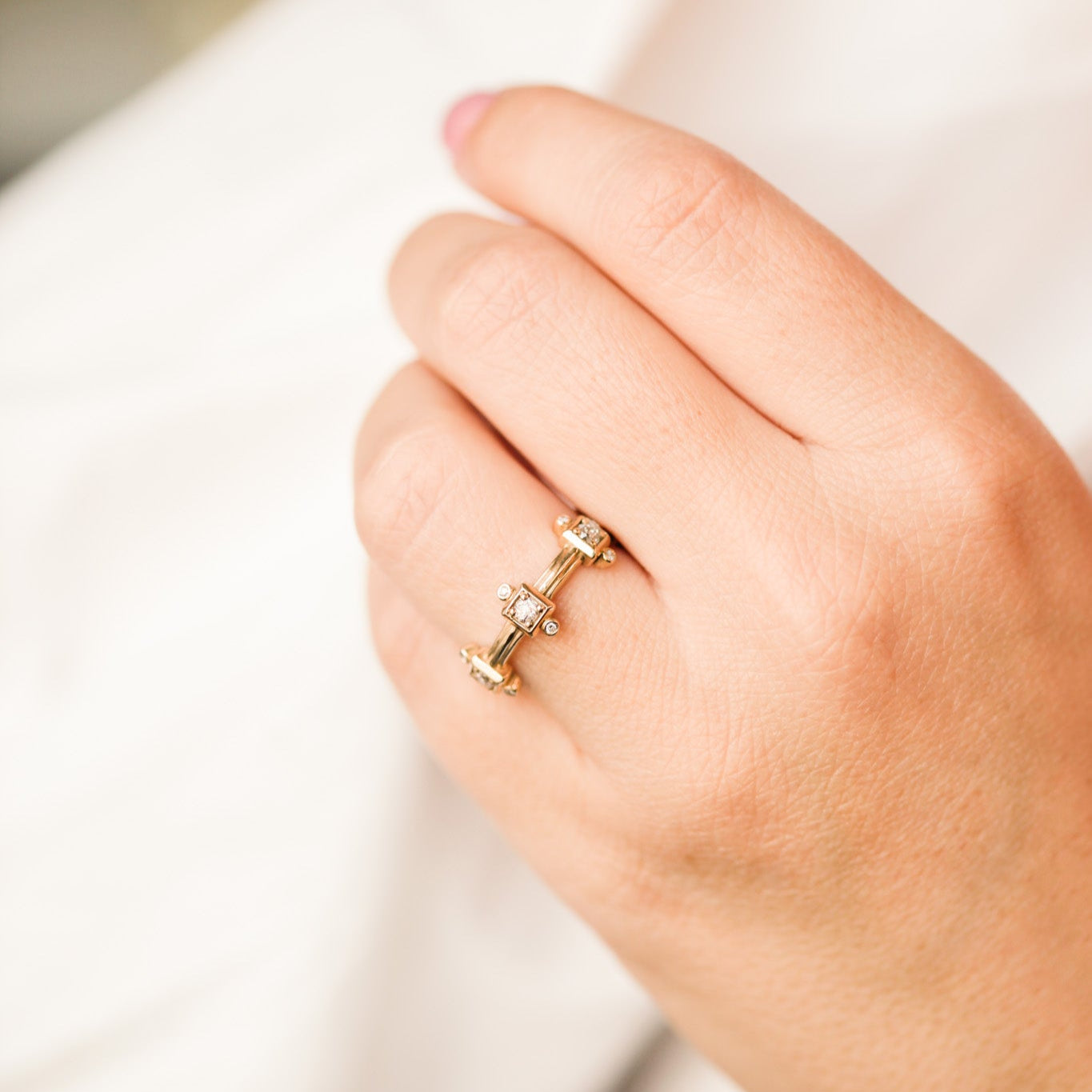 Studded Court Band with Antique Old Mine Cut Diamonds