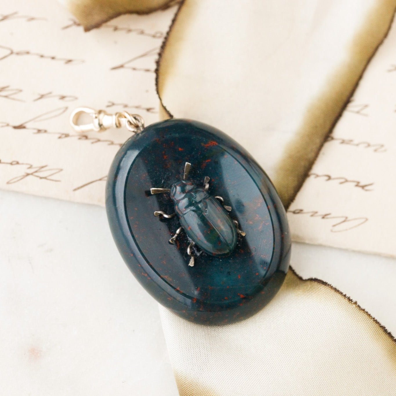Bloodstone Beetle Pendant