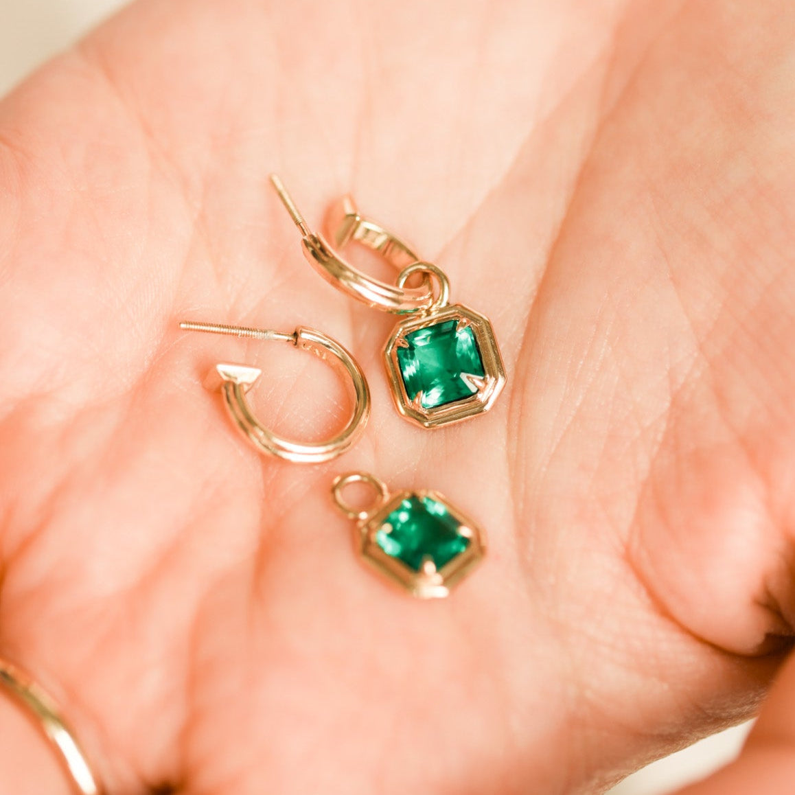 Small Charm Pendants with Asscher Cut Emeralds