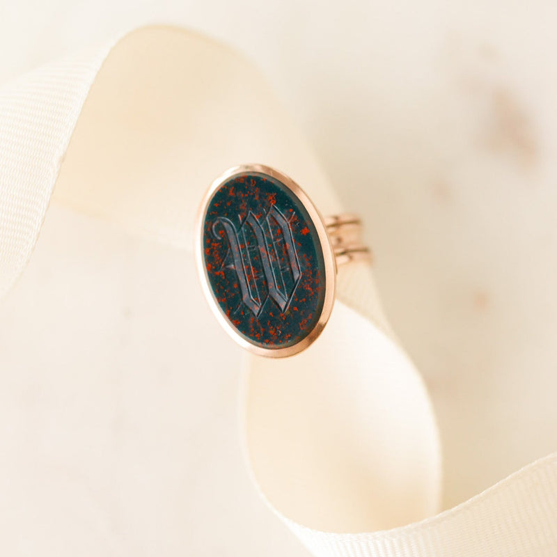 Bloodstone "W" Signet Ring