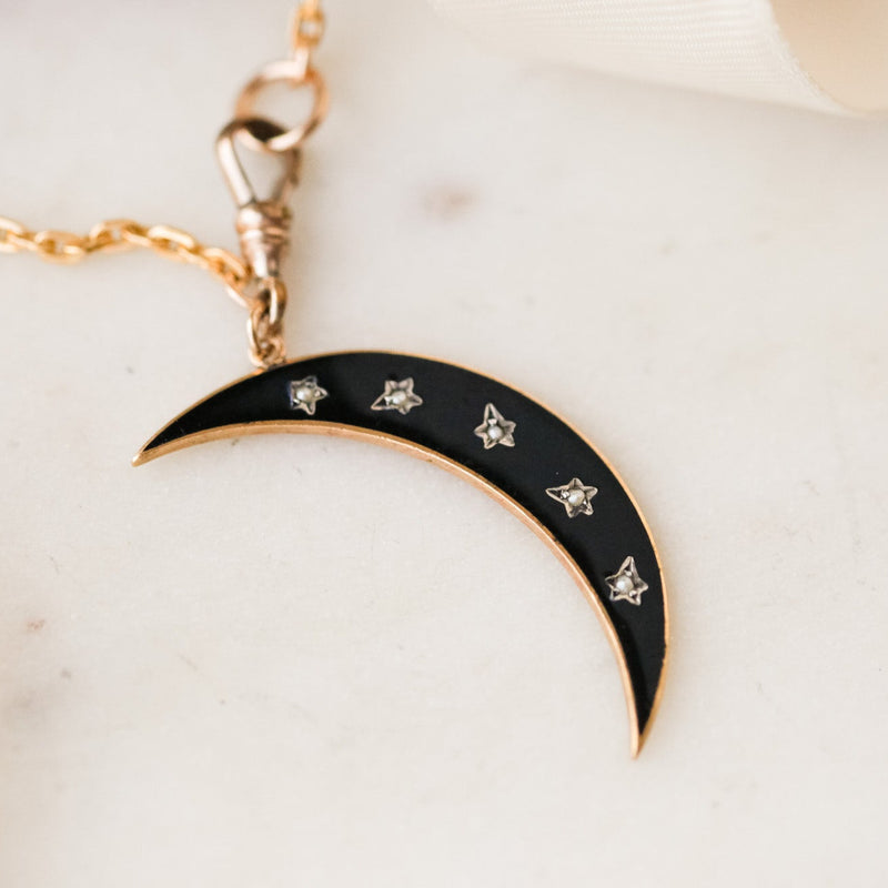 Noire Enameled Pearl Crescent Pendant