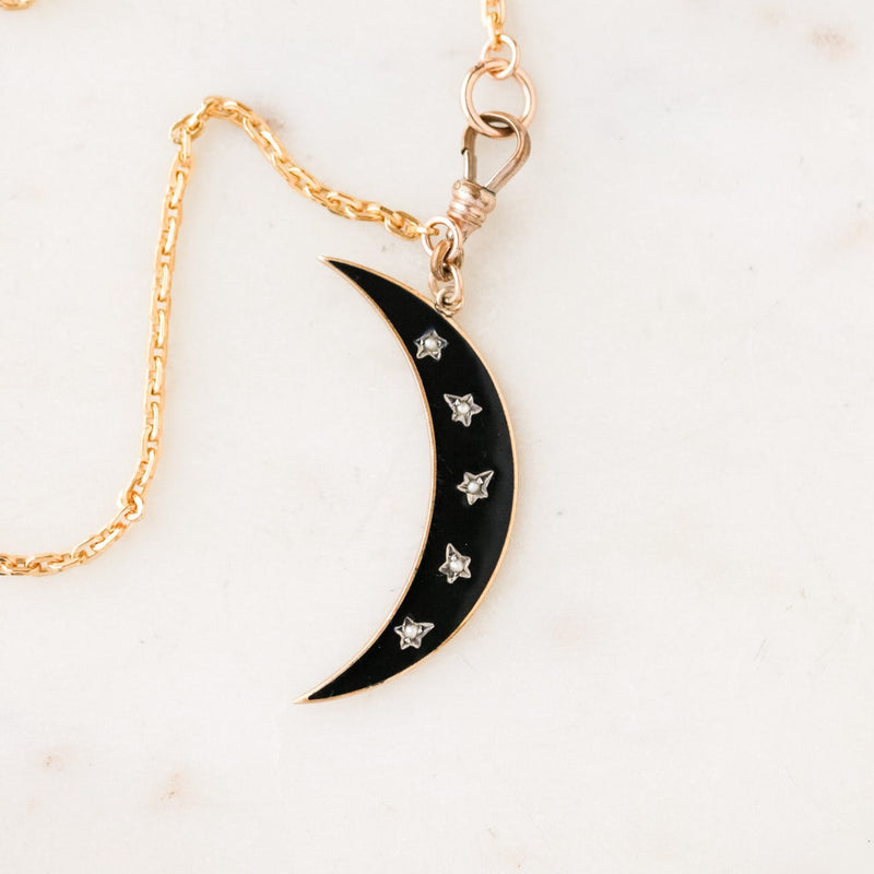 Noire Enameled Pearl Crescent Pendant