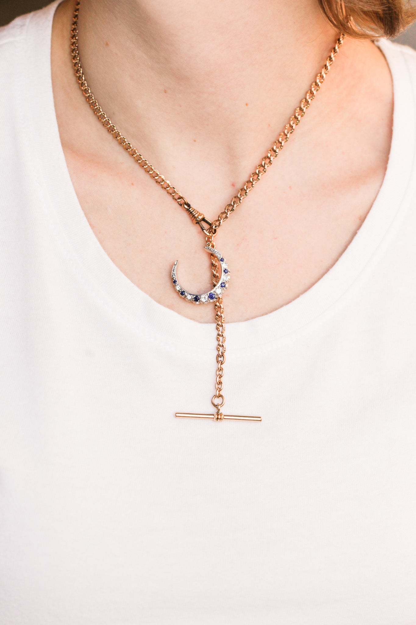 Adeline Sapphire + Diamond Crescent Charm