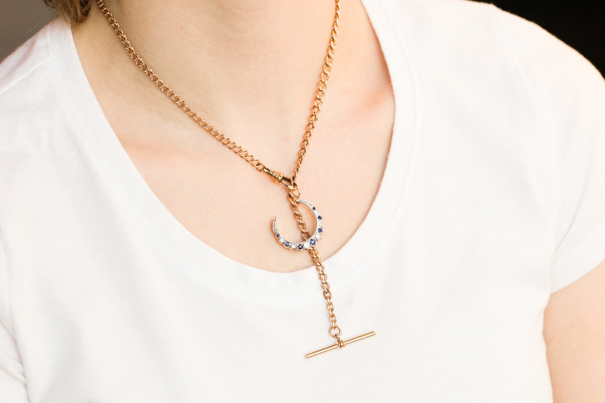 Adeline Sapphire + Diamond Crescent Charm