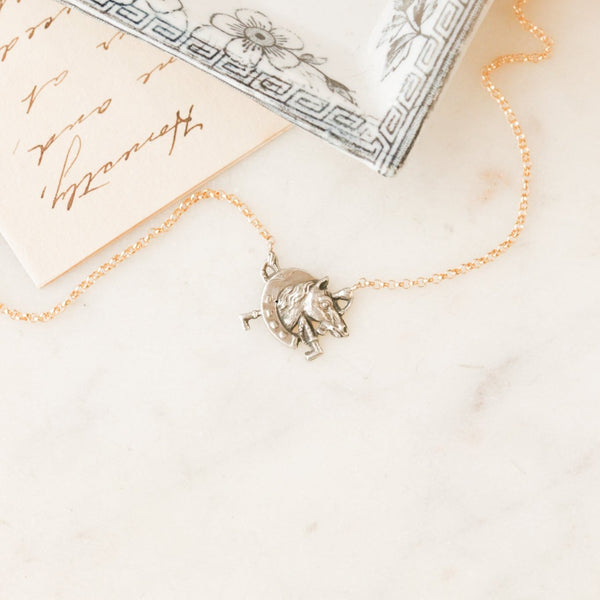 Silver Sportsman Horse + Horseshoe Necklace