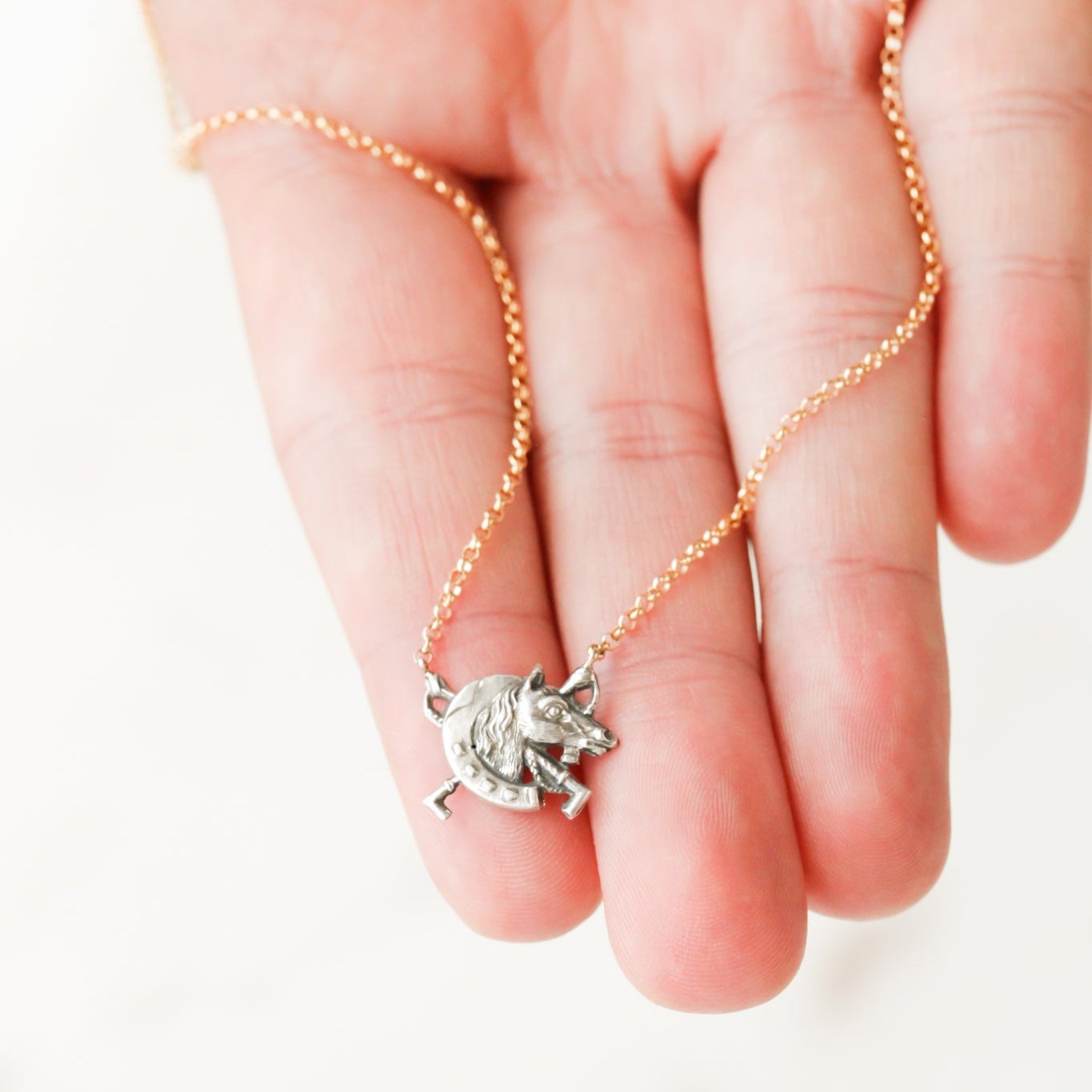 Silver Sportsman Horse + Horseshoe Necklace