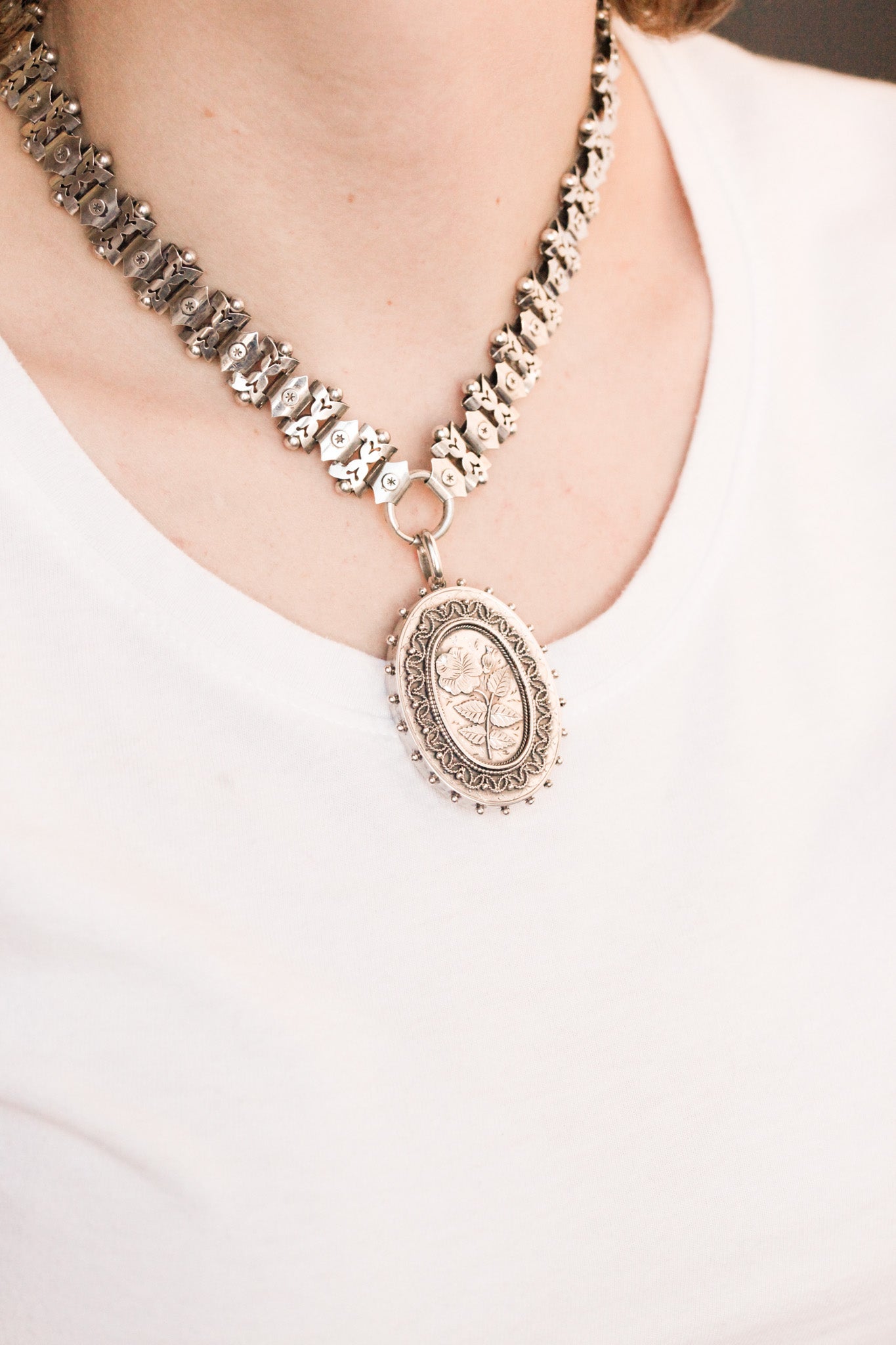 Victorian Peony Silver Locket